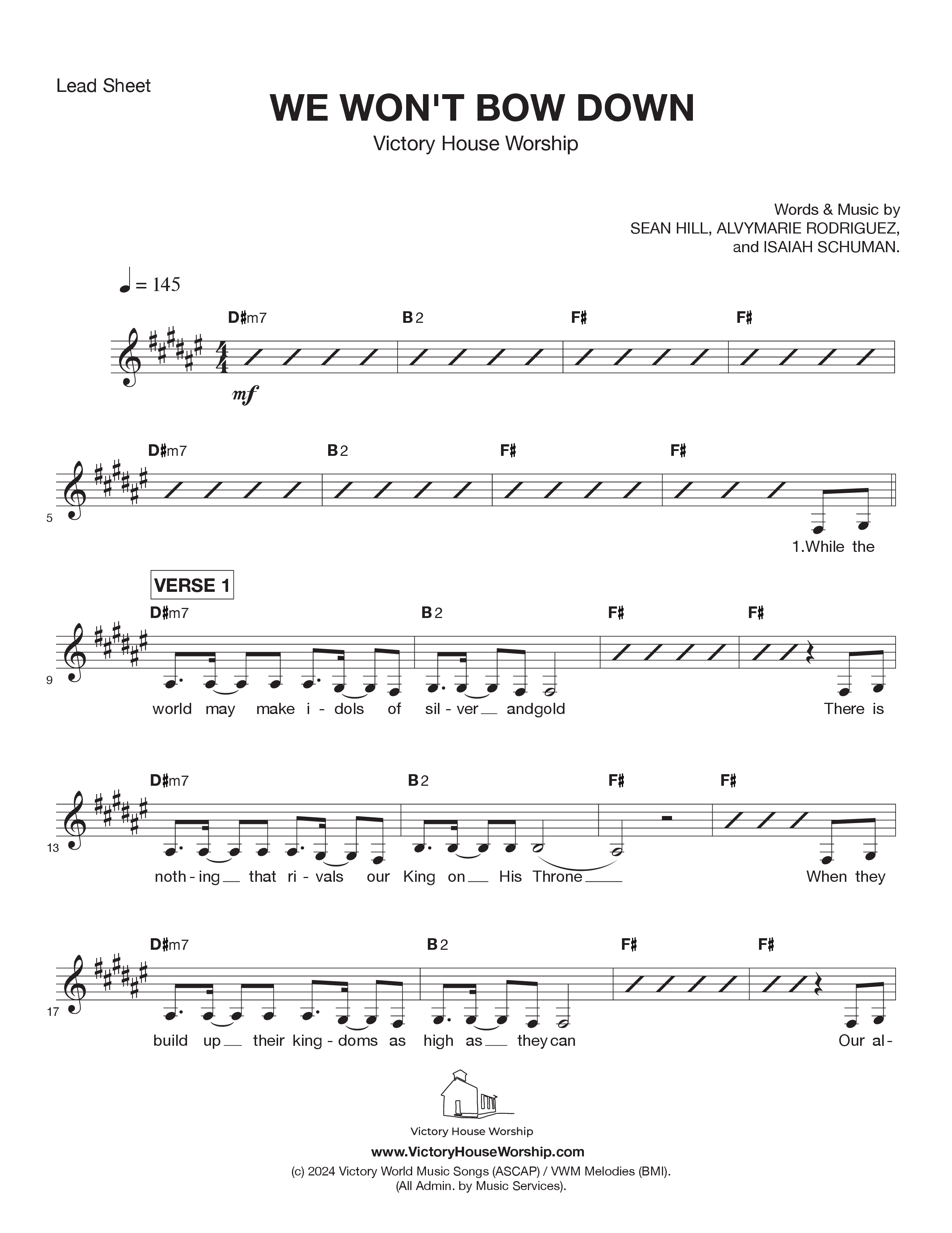 We Won't Bow Down Lead Sheet Melody (Victory House Worship)