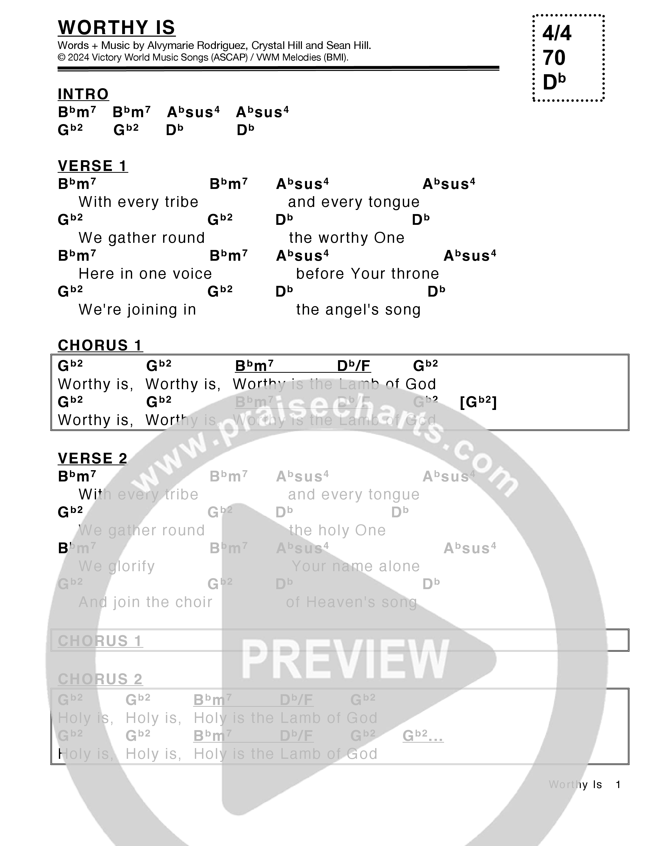 Worthy Is Chord Chart (Victory House Worship)