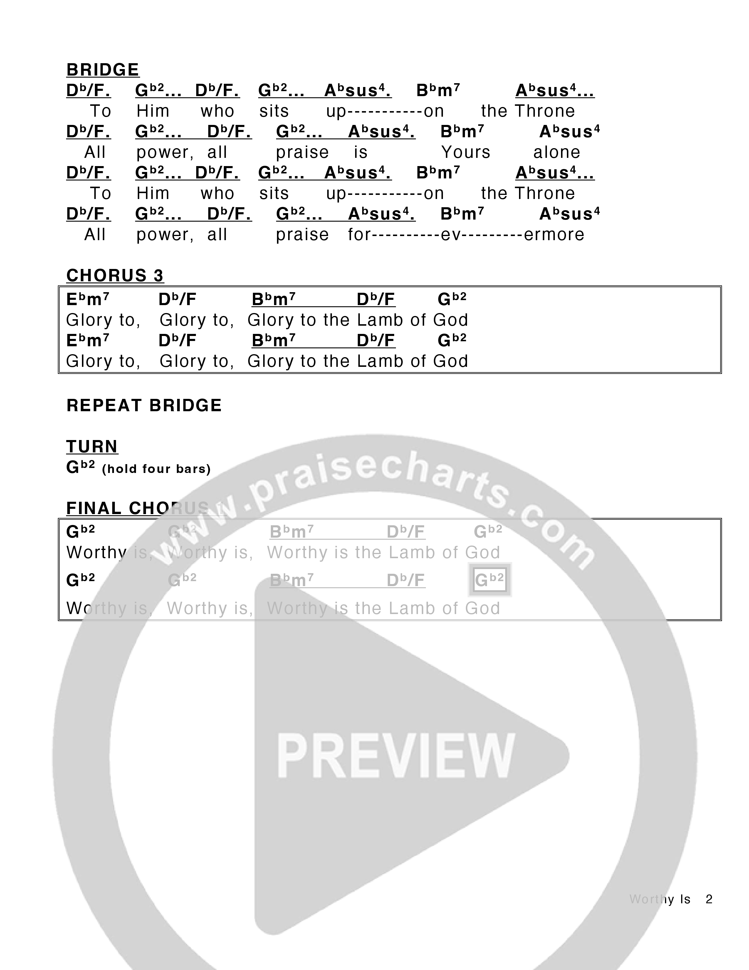 Worthy Is Chord Chart (Victory House Worship)