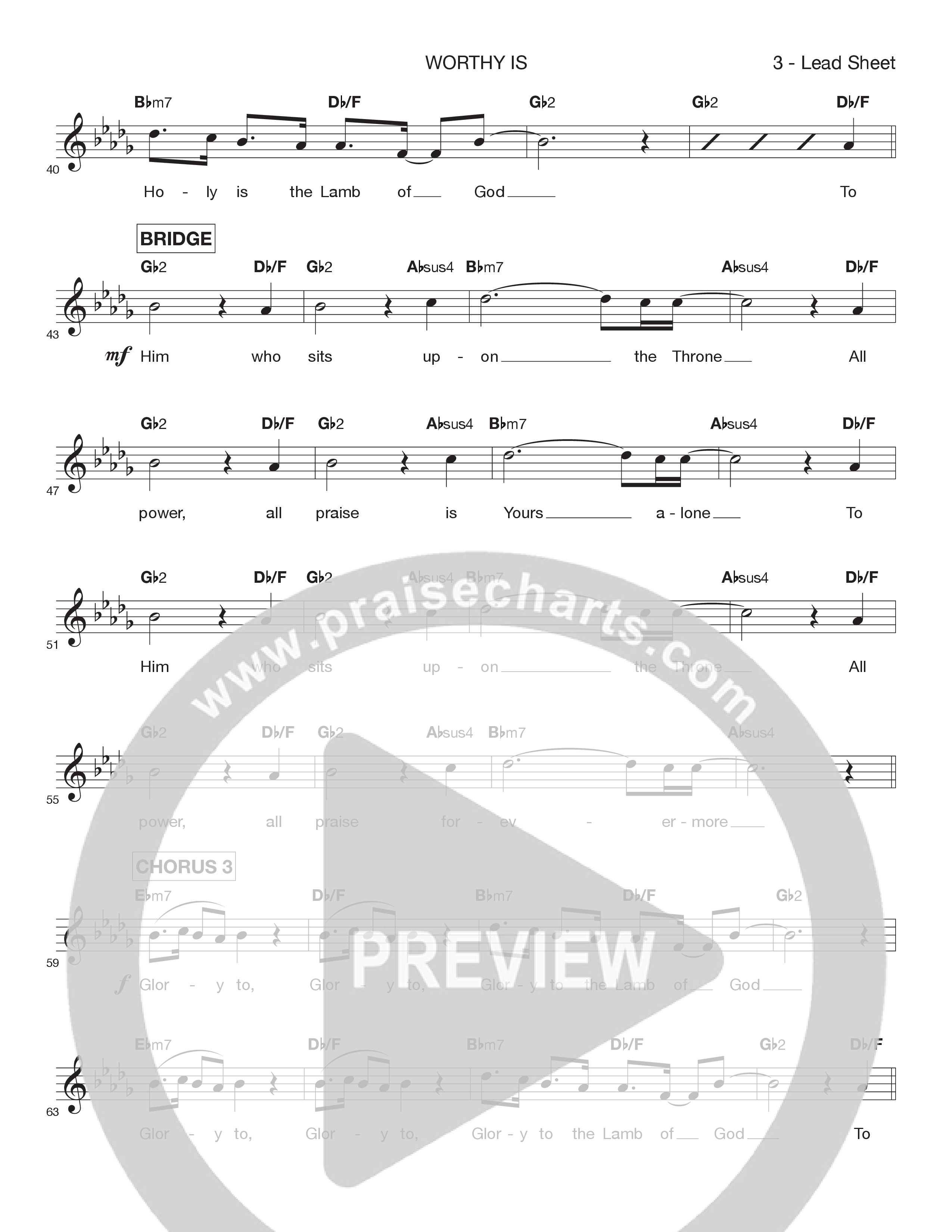 Worthy Is Lead Sheet Melody (Victory House Worship)