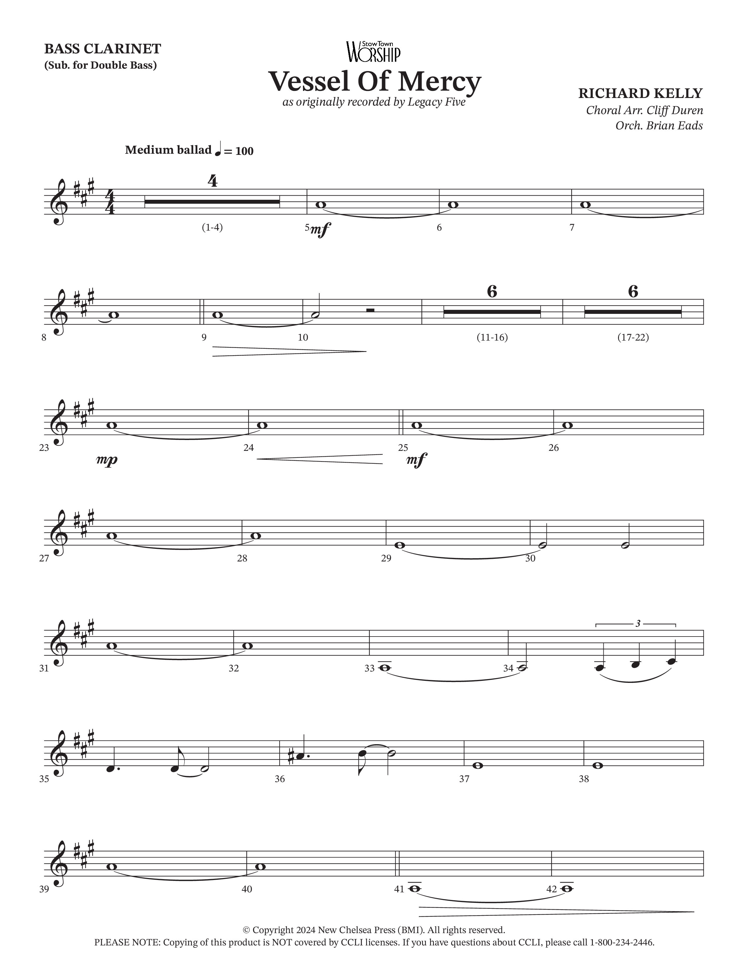 Vessel Of Mercy (Choral Anthem SATB) Bass Clarinet (Arr. Cliff Duren / Orch. Brian Eads / Legacy Five)