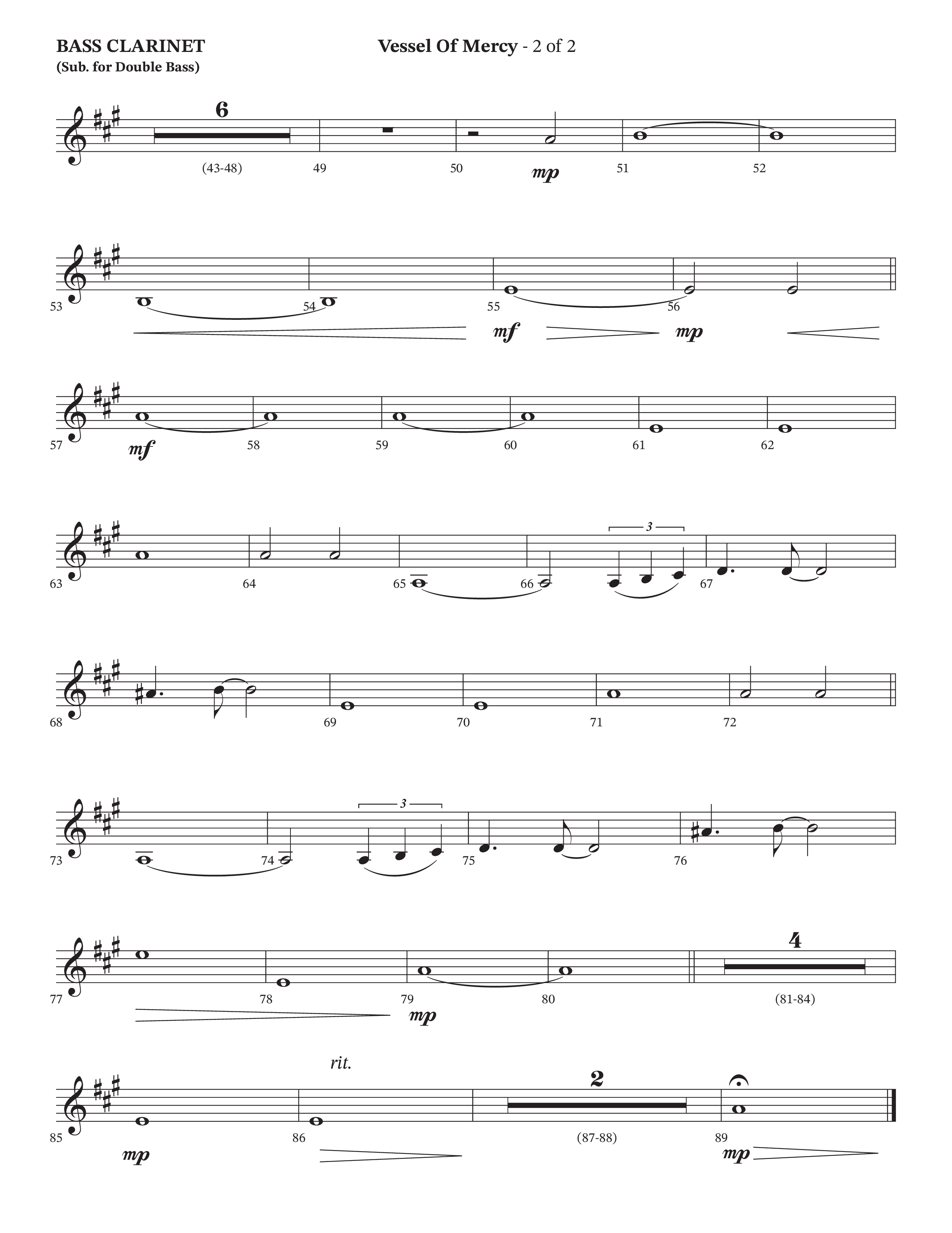 Vessel Of Mercy (Choral Anthem SATB) Bass Clarinet (Arr. Cliff Duren / Orch. Brian Eads / Legacy Five)