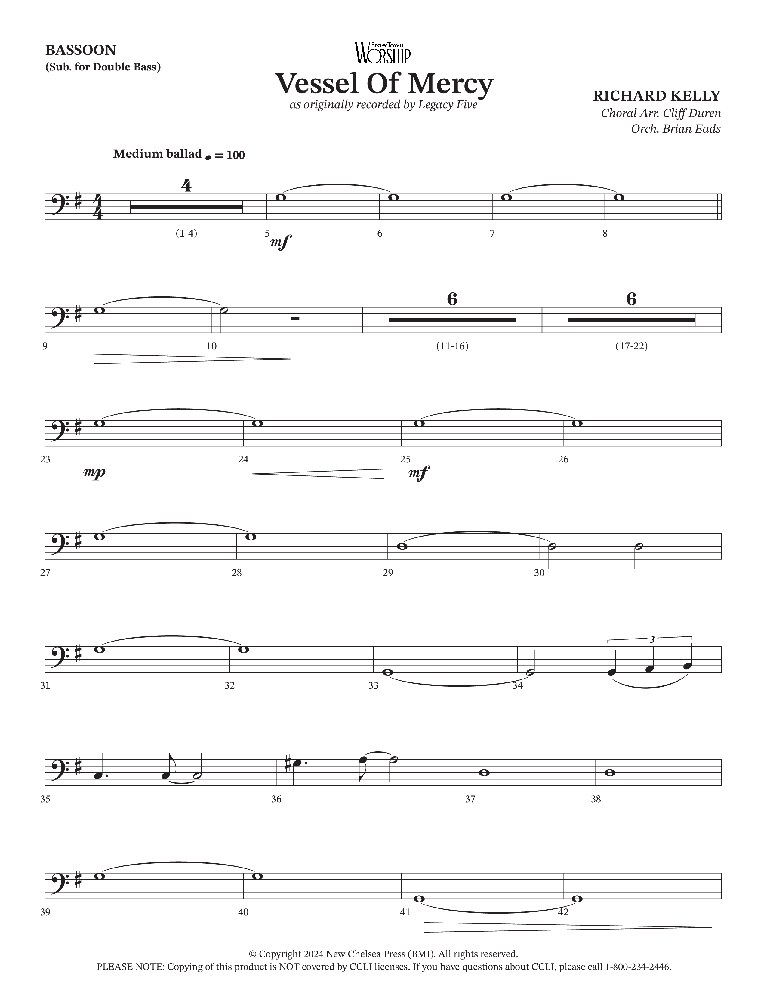 Vessel Of Mercy (Choral Anthem SATB) Bassoon (Arr. Cliff Duren / Orch. Brian Eads / Legacy Five)