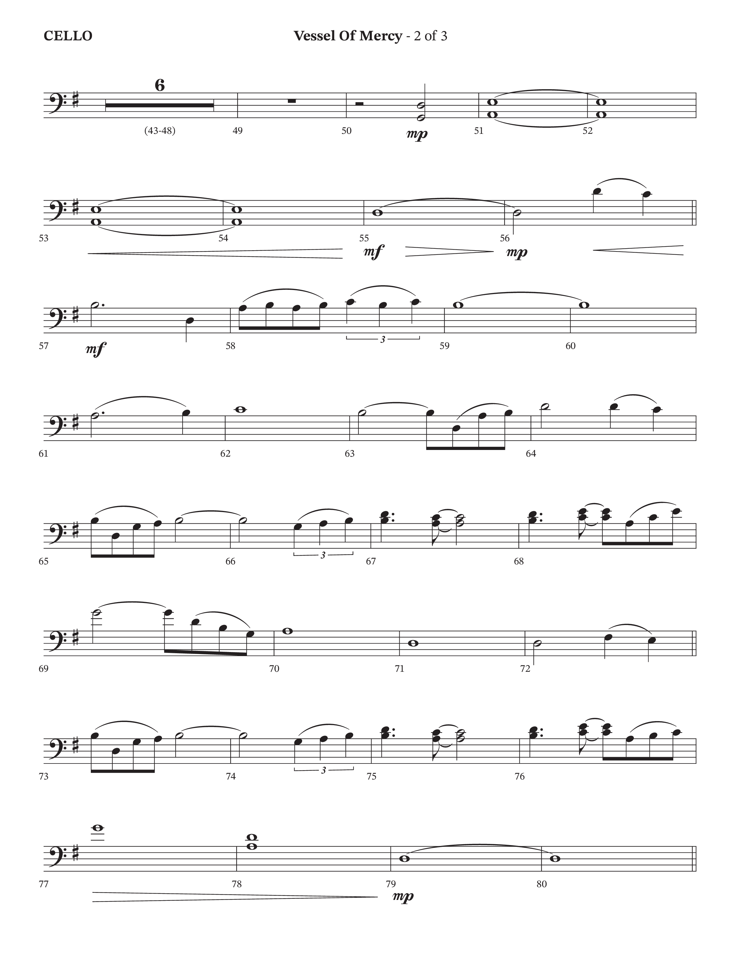 Vessel Of Mercy (Choral Anthem SATB) Cello (Arr. Cliff Duren / Orch. Brian Eads / Legacy Five)
