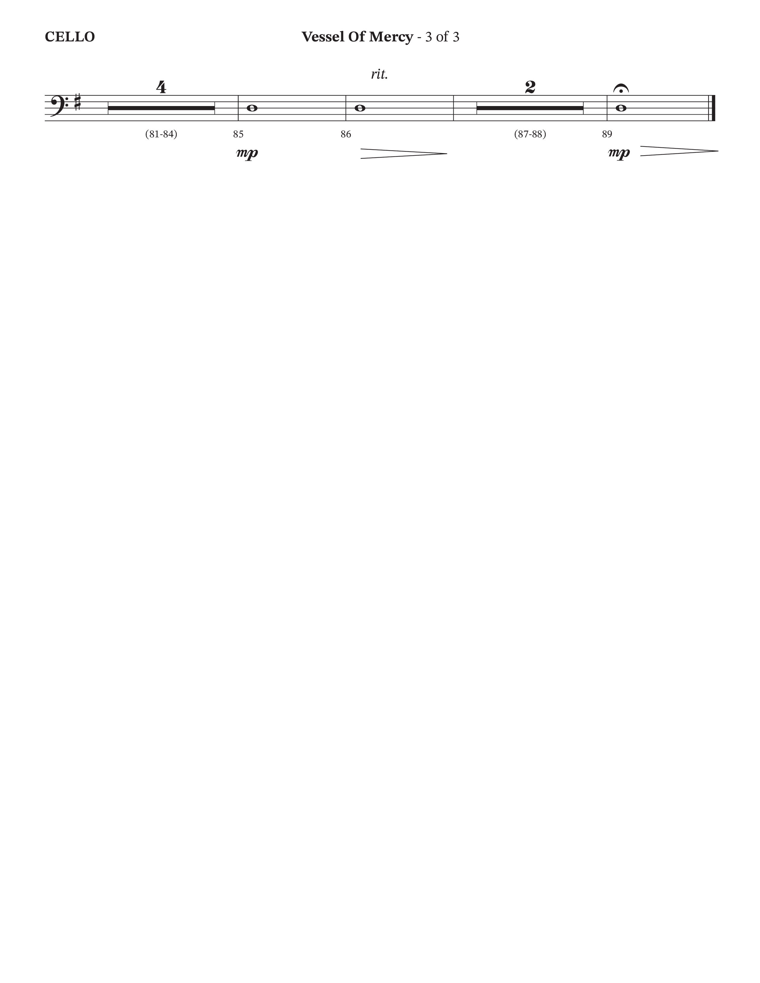 Vessel Of Mercy (Choral Anthem SATB) Cello (Arr. Cliff Duren / Orch. Brian Eads / Legacy Five)