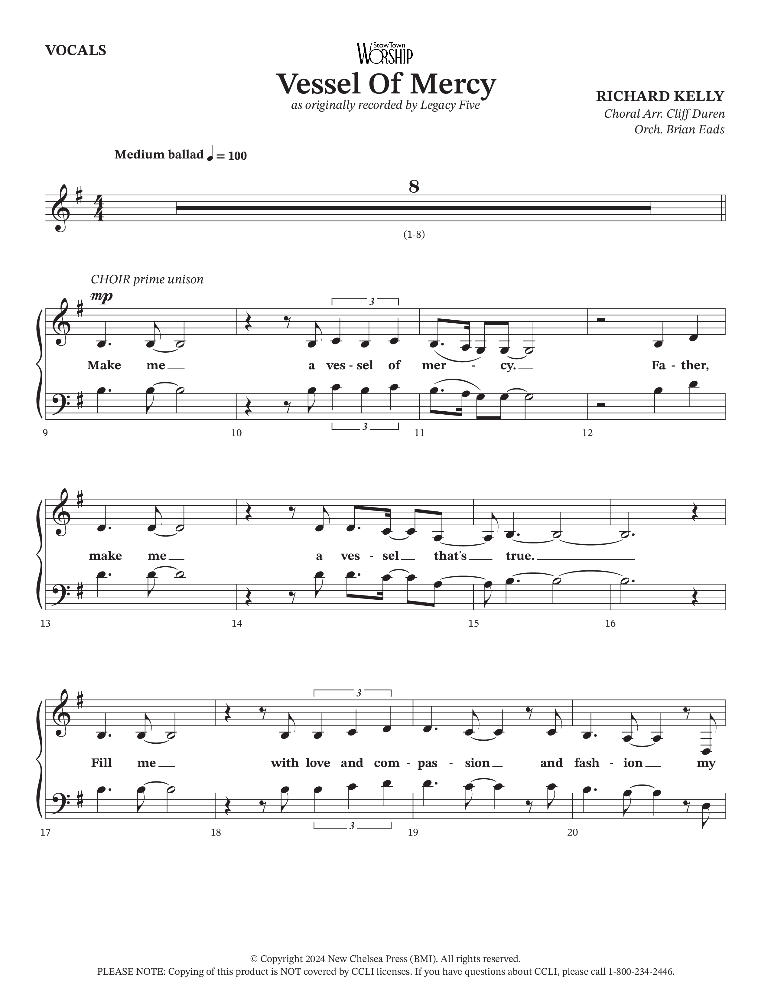 Vessel Of Mercy (Choral Anthem SATB) Choir Sheet (Arr. Cliff Duren / Orch. Brian Eads / Legacy Five)