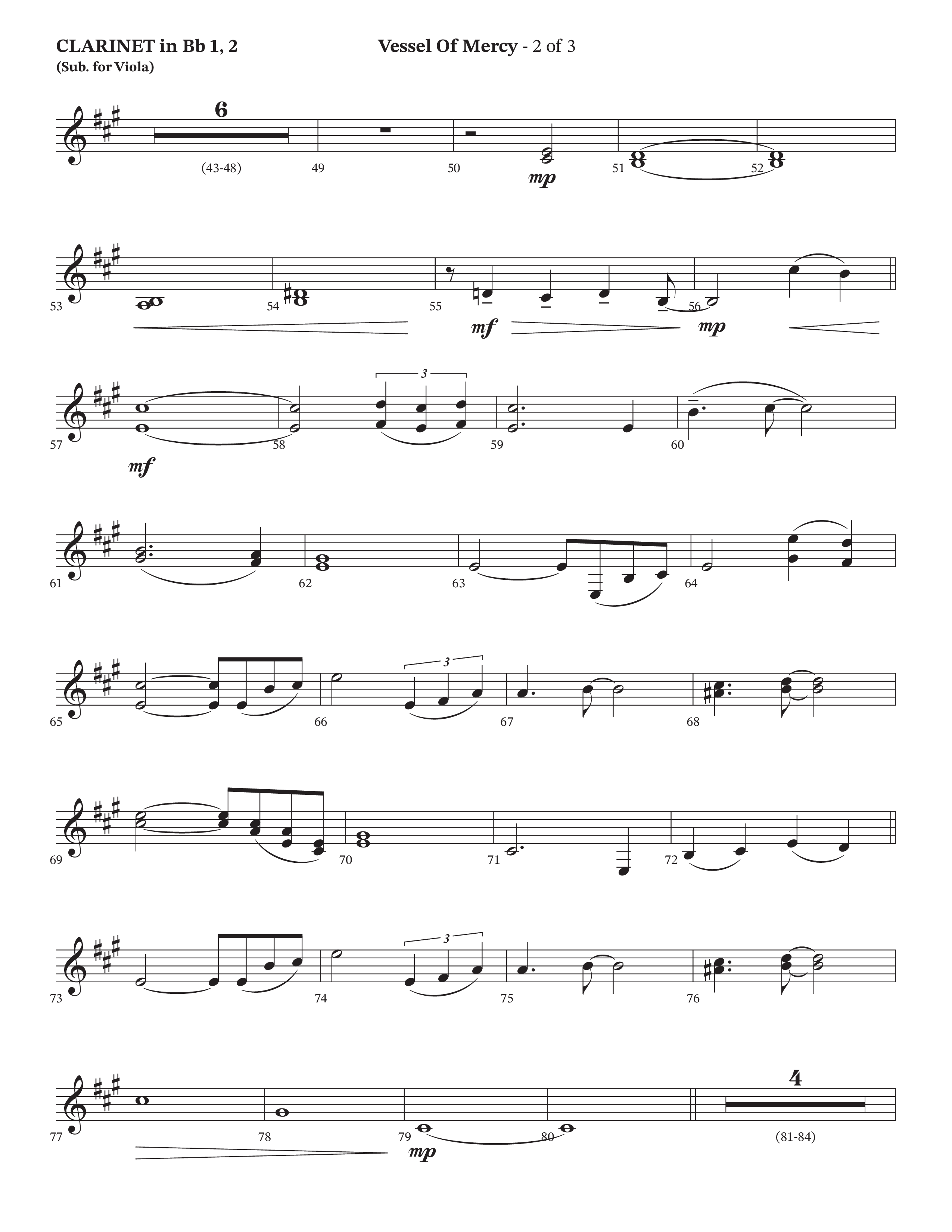 Vessel Of Mercy (Choral Anthem SATB) Clarinet 1/2 (Arr. Cliff Duren / Orch. Brian Eads / Legacy Five)