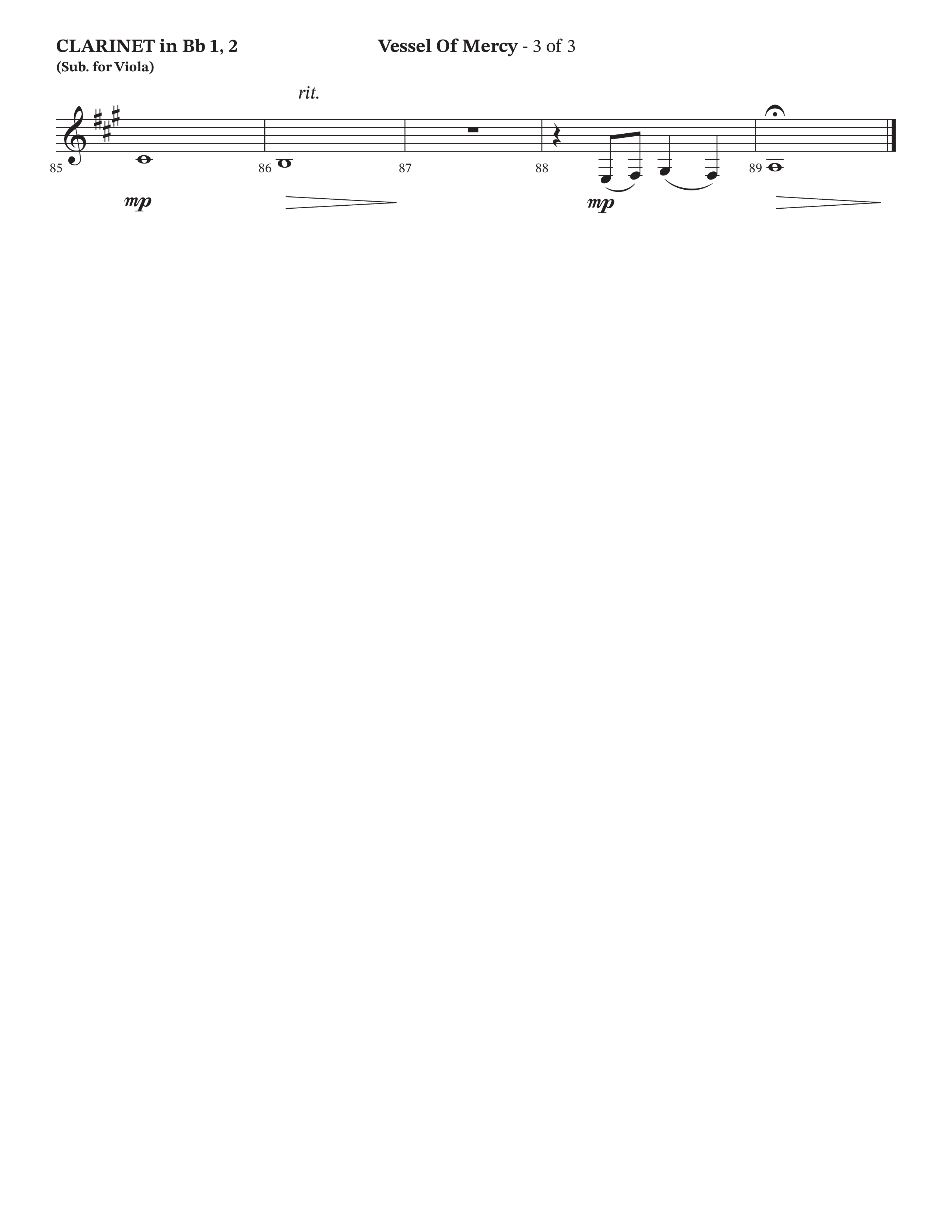 Vessel Of Mercy (Choral Anthem SATB) Clarinet 1/2 (Arr. Cliff Duren / Orch. Brian Eads / Legacy Five)
