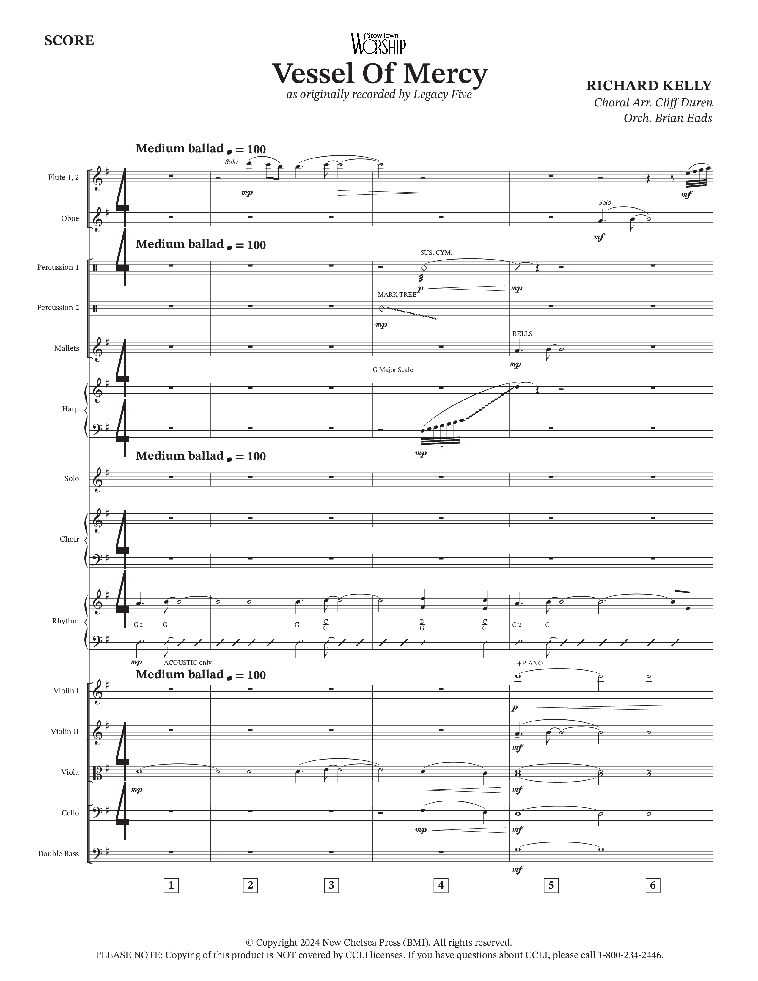 Vessel Of Mercy (Choral Anthem SATB) Conductor's Score (Arr. Cliff Duren / Orch. Brian Eads / Legacy Five)