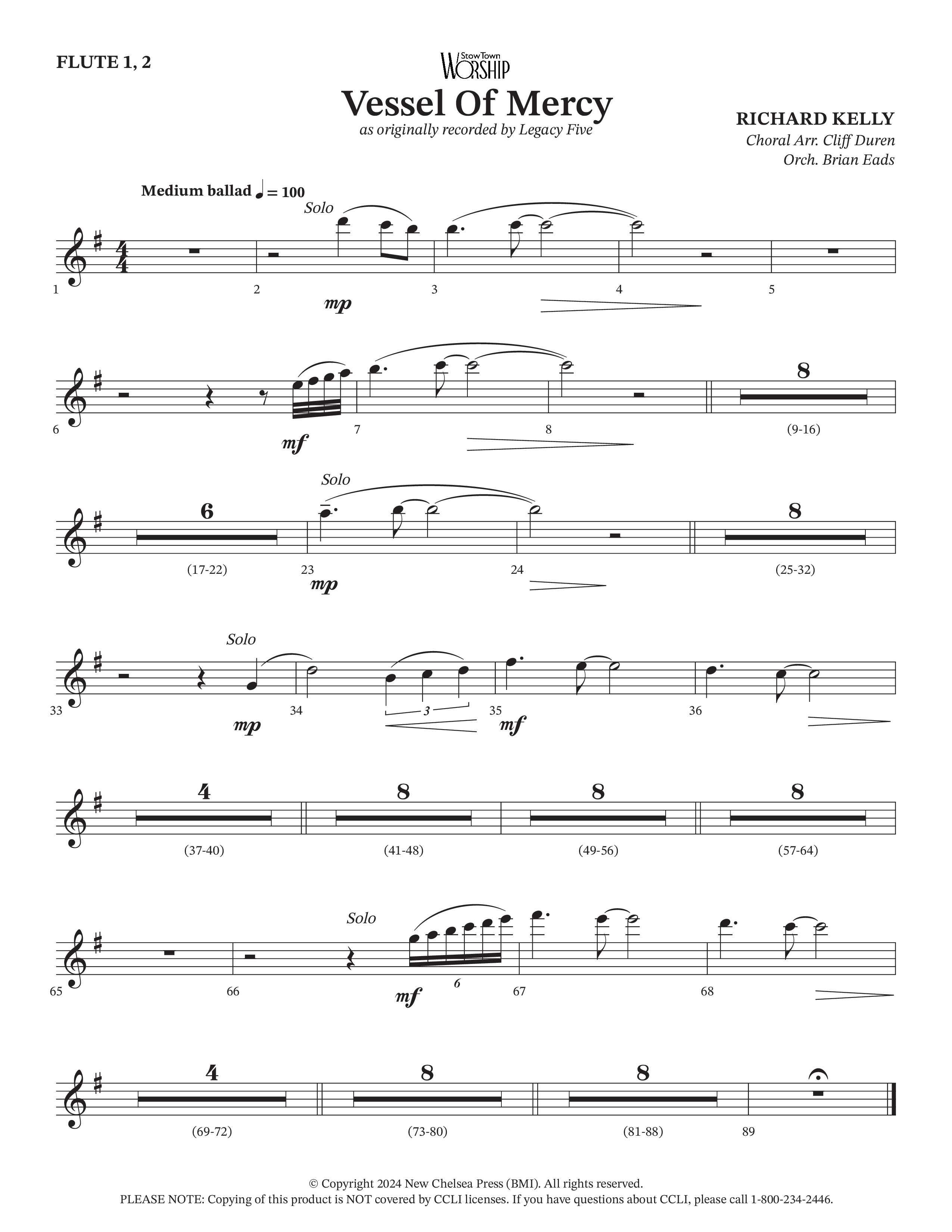 Vessel Of Mercy (Choral Anthem SATB) Flute 1/2 (Arr. Cliff Duren / Orch. Brian Eads / Legacy Five)
