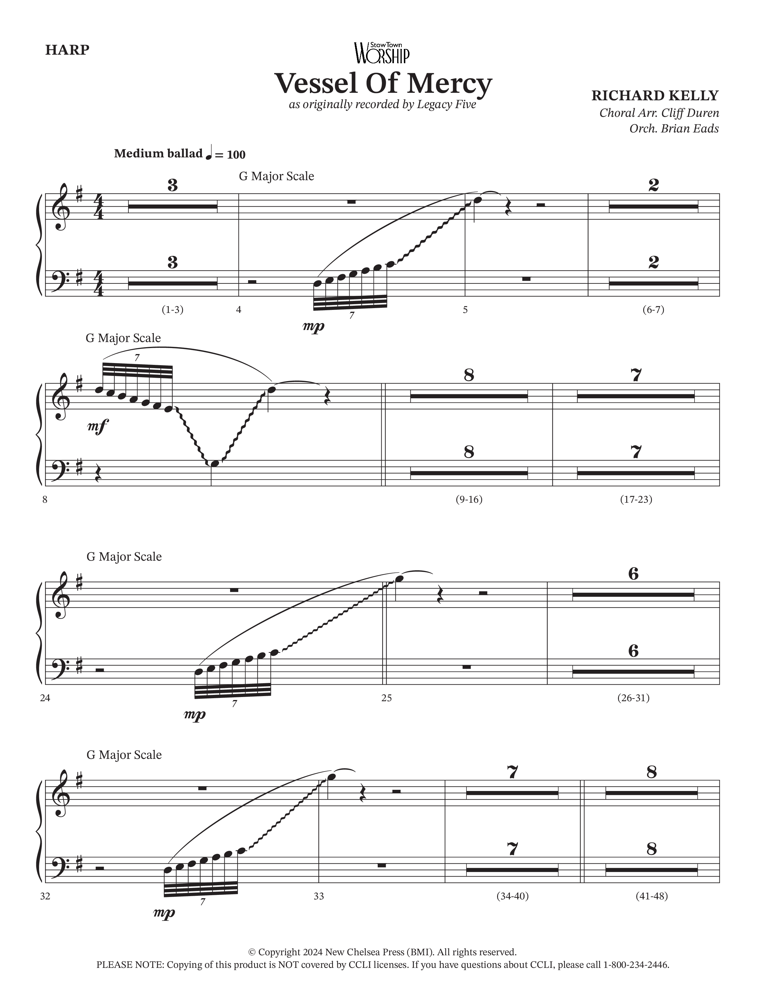 Vessel Of Mercy (Choral Anthem SATB) Harp (Arr. Cliff Duren / Orch. Brian Eads / Legacy Five)