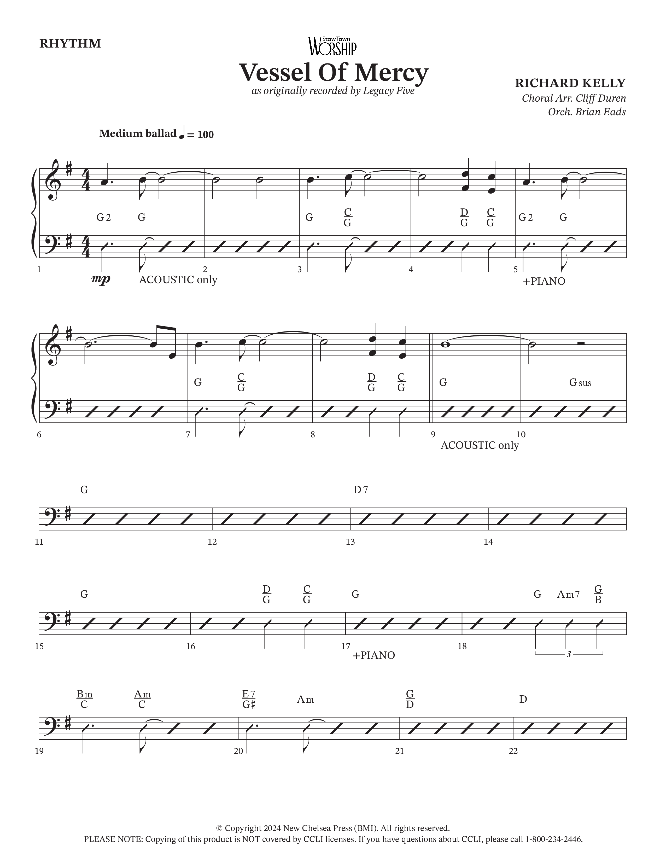 Vessel Of Mercy (Choral Anthem SATB) Rhythm Chart (Arr. Cliff Duren / Orch. Brian Eads / Legacy Five)