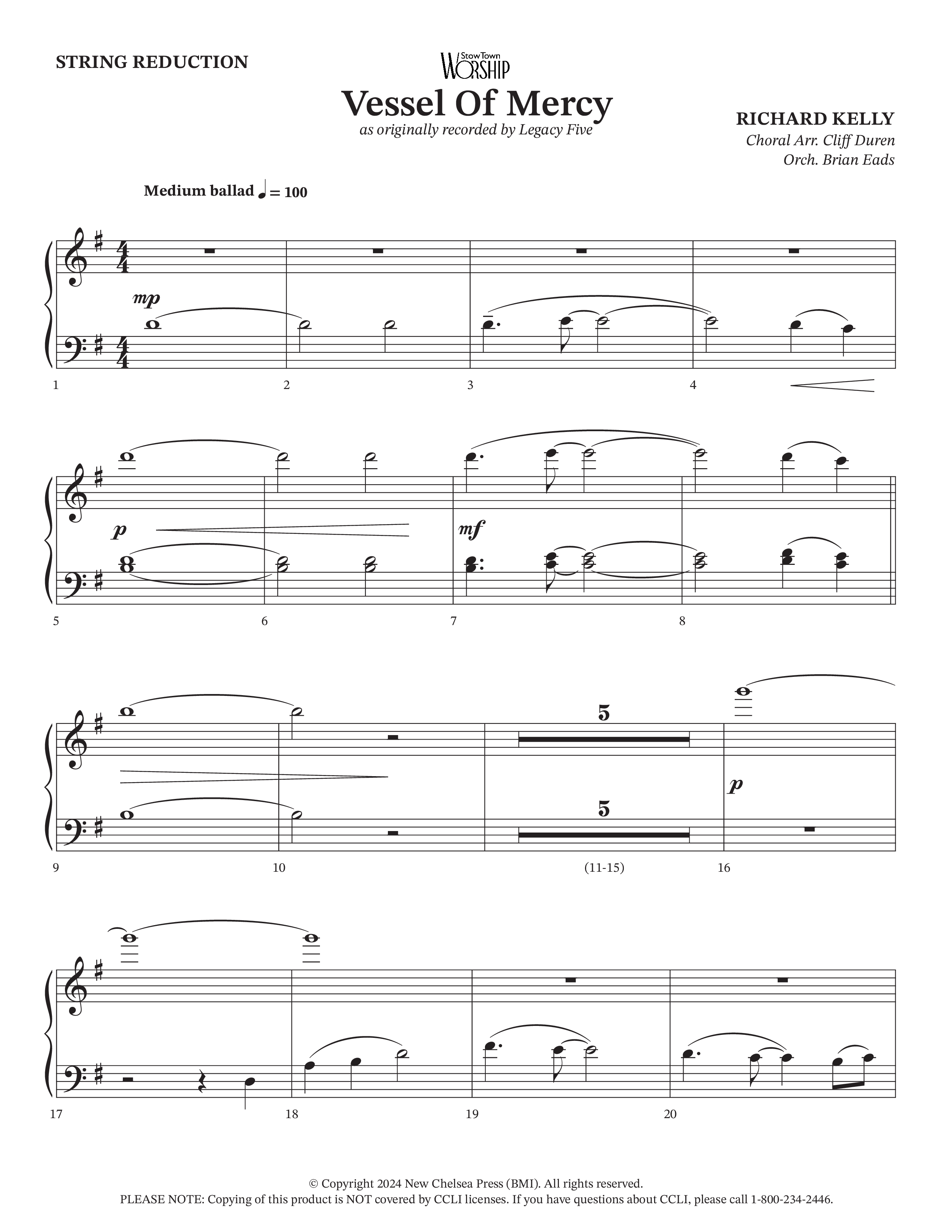 Vessel Of Mercy (Choral Anthem SATB) String Reduction (Arr. Cliff Duren / Orch. Brian Eads / Legacy Five)