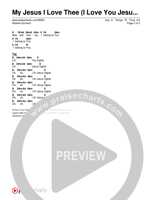 My Jesus I Love Thee (I Love You Jesus) (2024 Version) Chord Chart (Darlene Zschech)