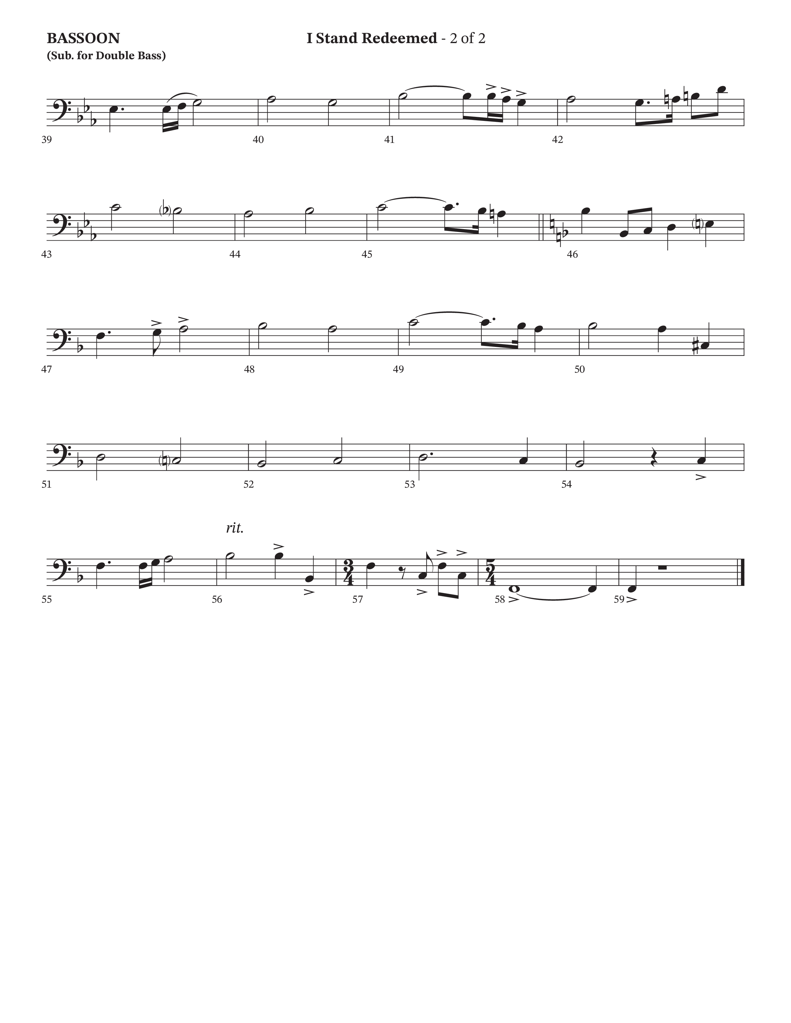I Stand Redeemed (Choral Anthem SATB) Bassoon (Arr. Josh Stewart / Orch. Wayne Haun / Legacy Five)