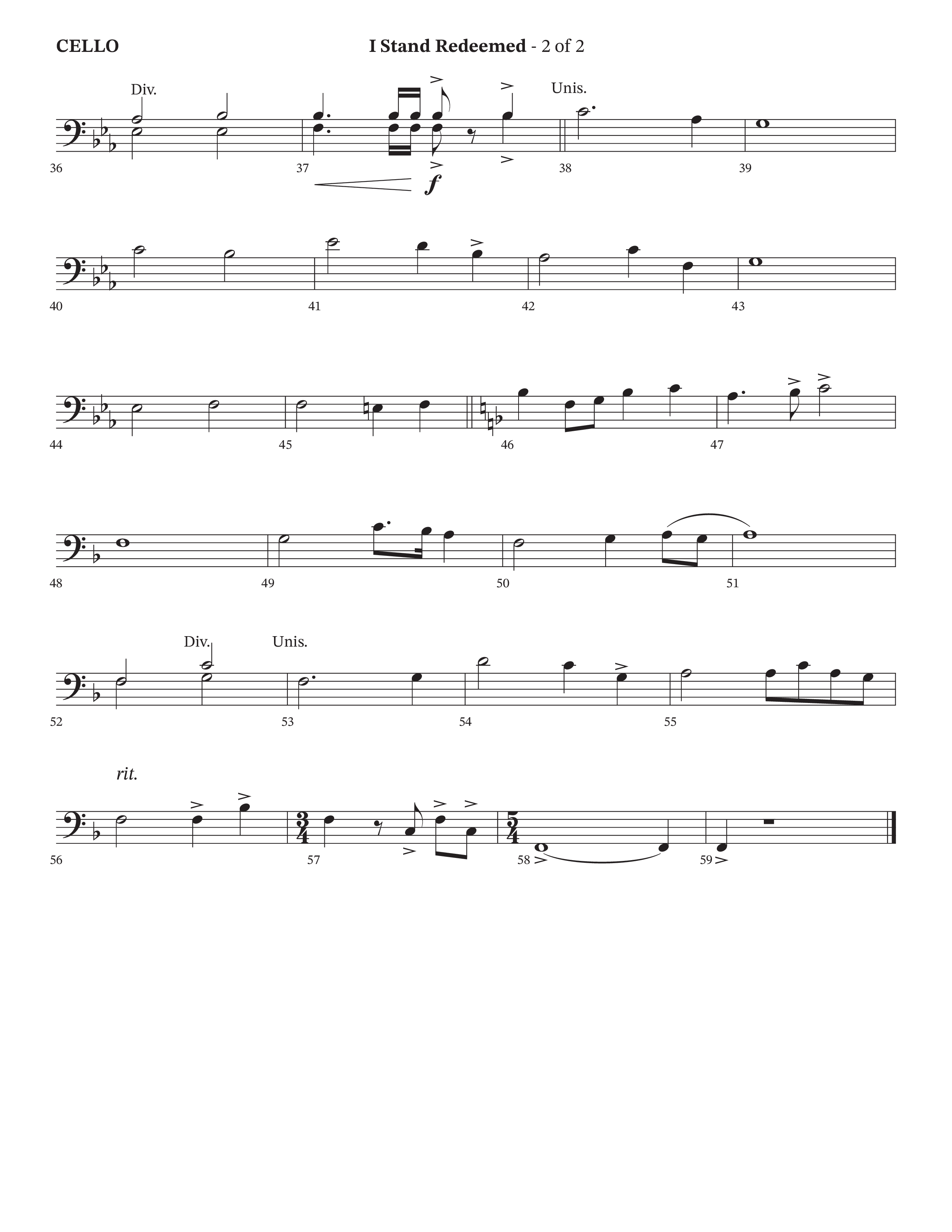 I Stand Redeemed (Choral Anthem SATB) Cello (Arr. Josh Stewart / Orch. Wayne Haun / Legacy Five)