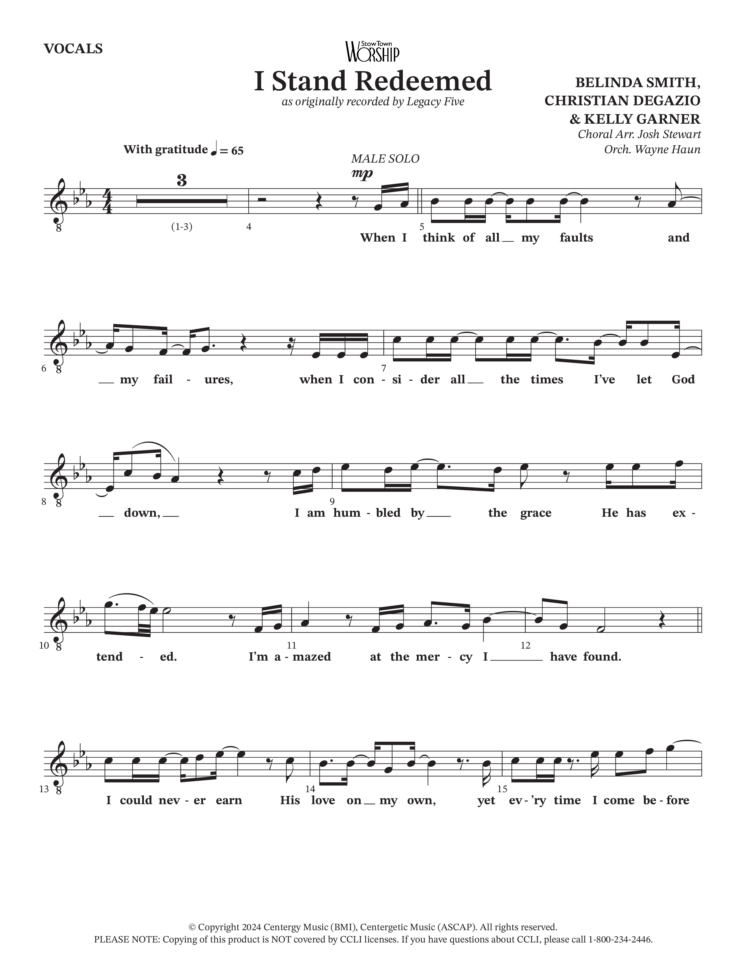I Stand Redeemed (Choral Anthem SATB) Choir Sheet (Arr. Josh Stewart / Orch. Wayne Haun / Legacy Five)