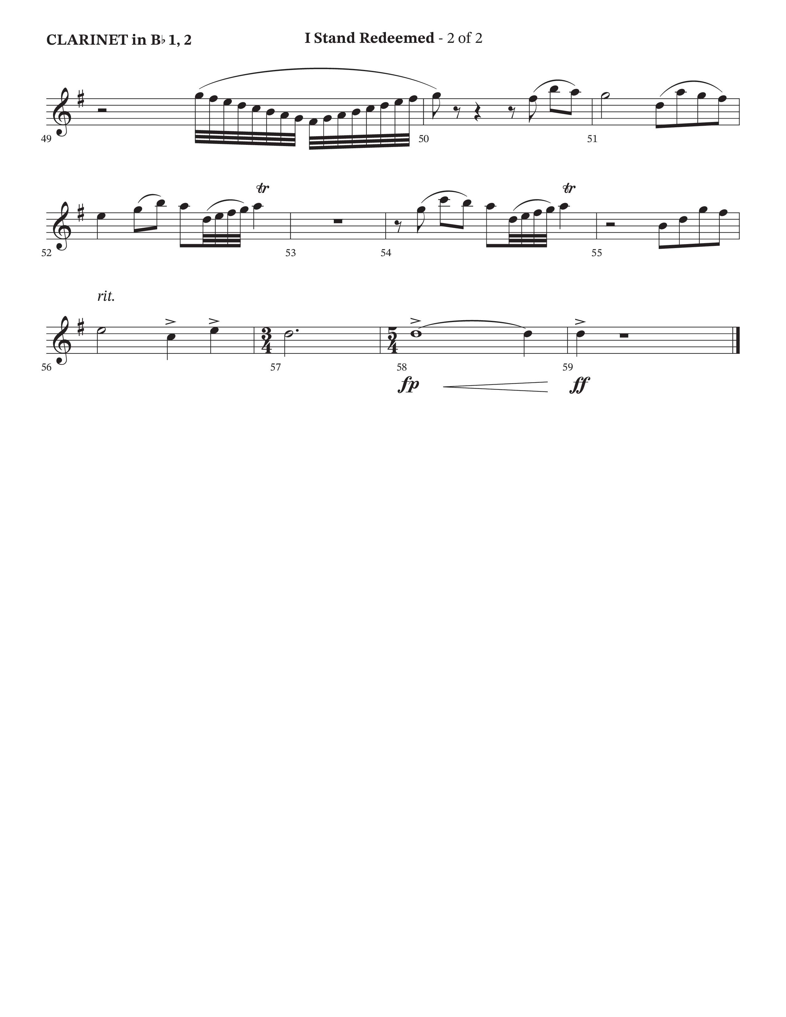 I Stand Redeemed (Choral Anthem SATB) Clarinet 1/2 (Arr. Josh Stewart / Orch. Wayne Haun / Legacy Five)