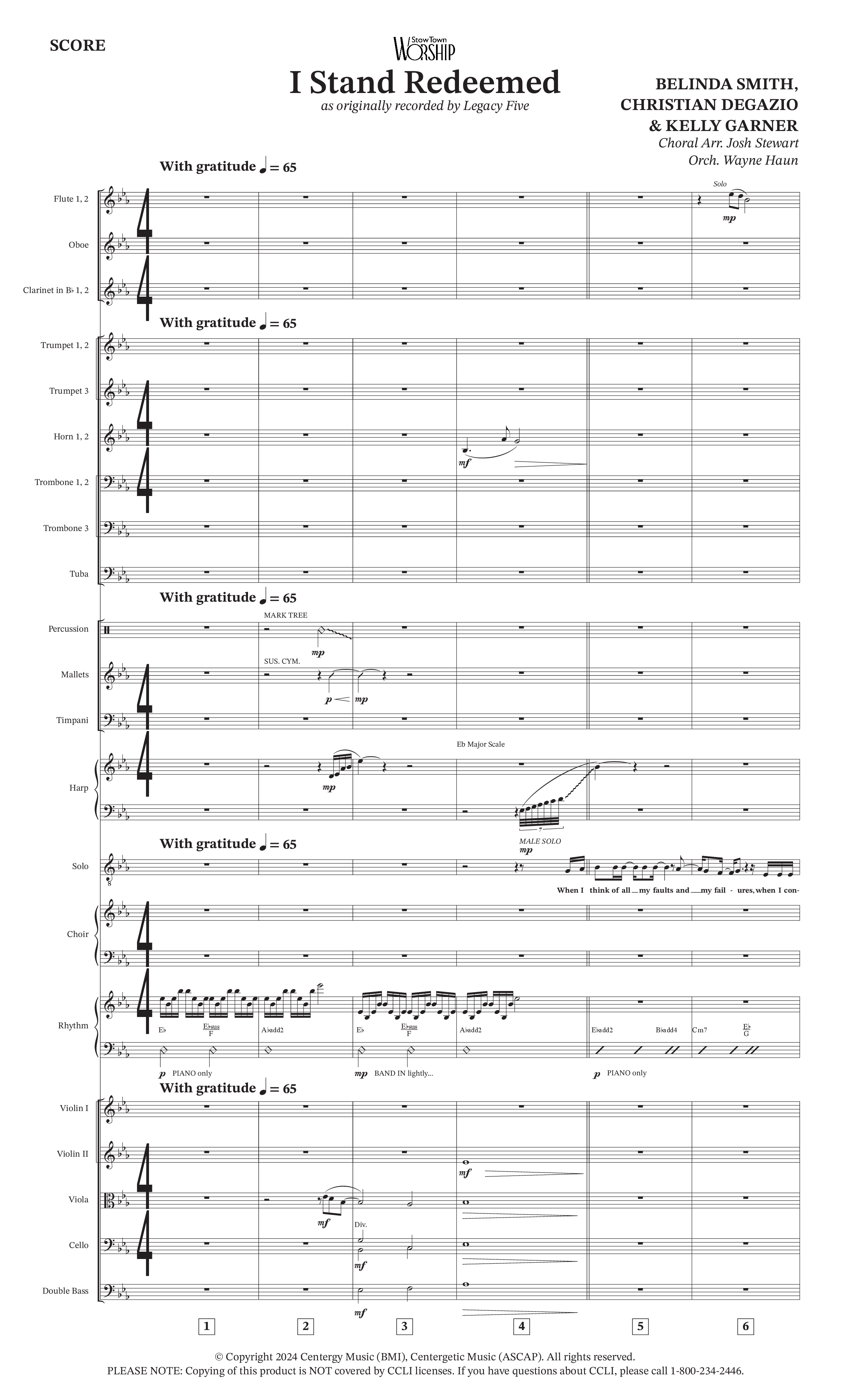 I Stand Redeemed (Choral Anthem SATB) Orchestration (Arr. Josh Stewart / Orch. Wayne Haun / Legacy Five)