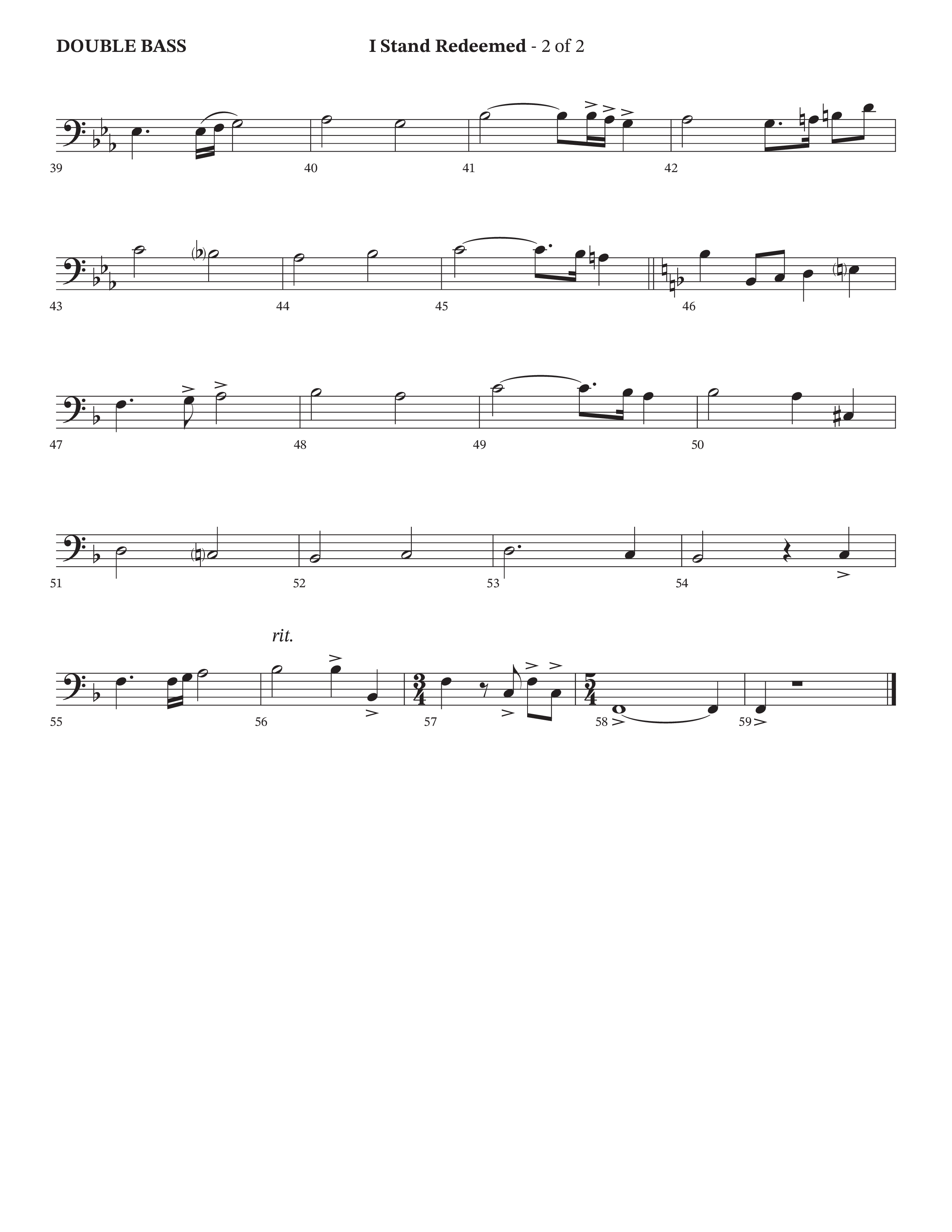 I Stand Redeemed (Choral Anthem SATB) Double Bass (Arr. Josh Stewart / Orch. Wayne Haun / Legacy Five)