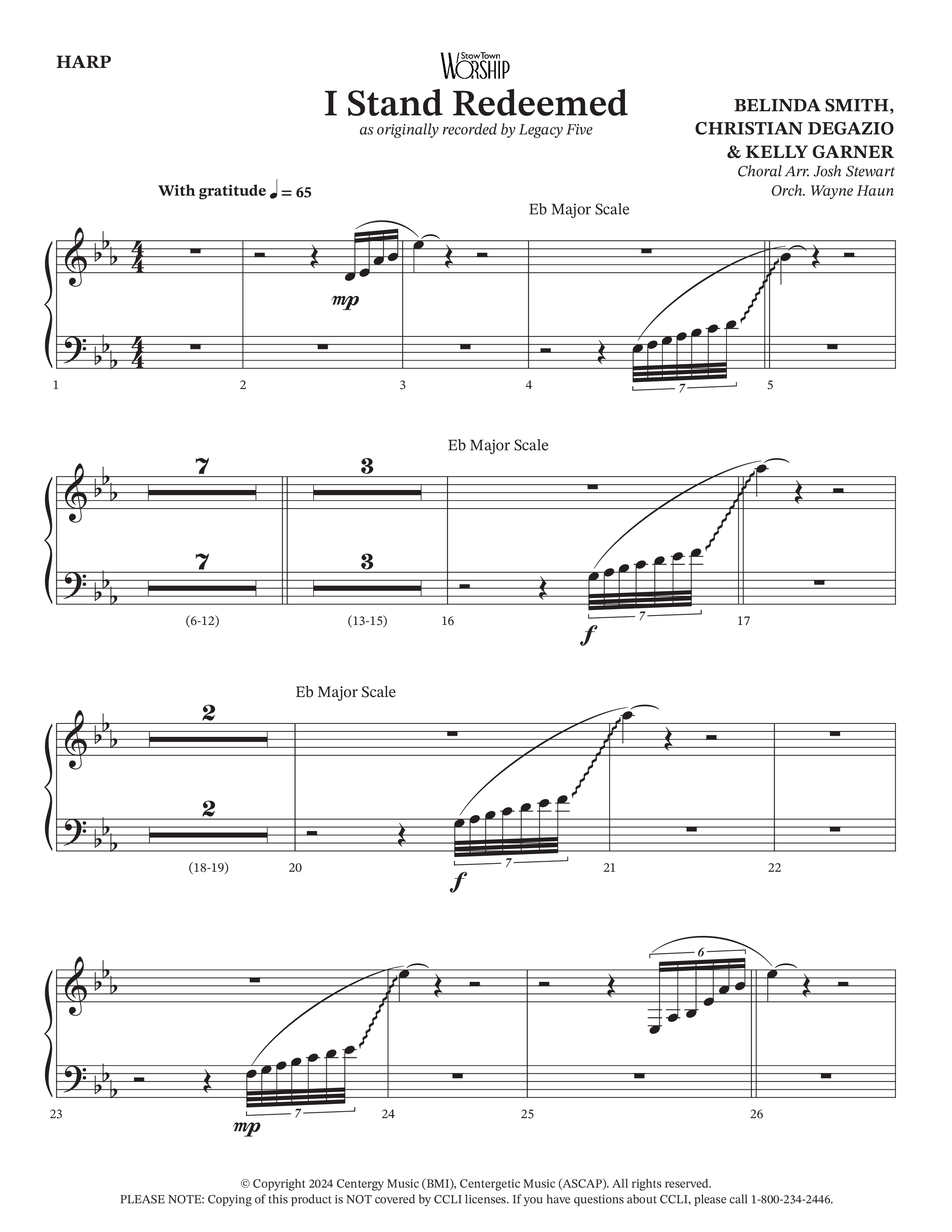 I Stand Redeemed (Choral Anthem SATB) Harp (Arr. Josh Stewart / Orch. Wayne Haun / Legacy Five)