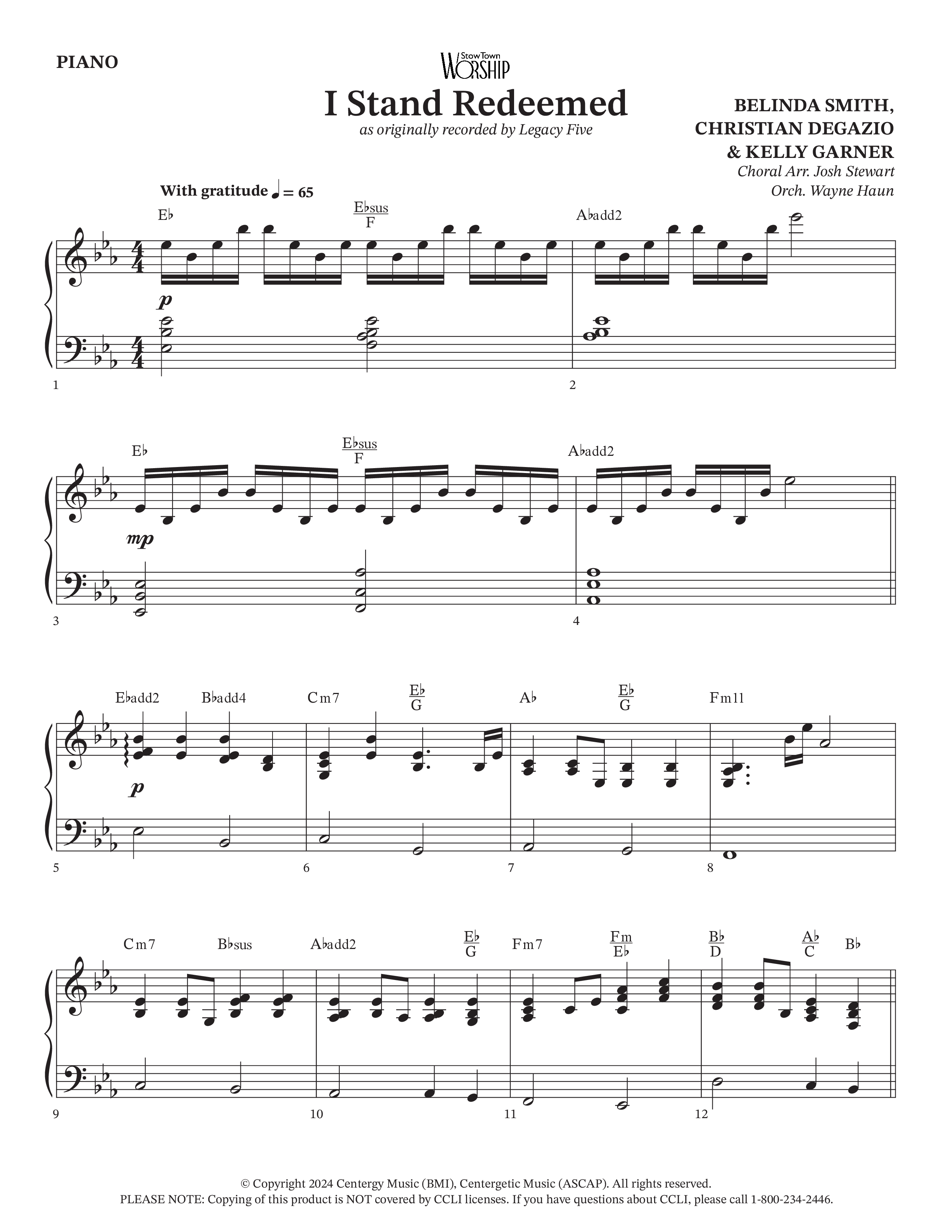 I Stand Redeemed (Choral Anthem SATB) Piano Sheet (Arr. Josh Stewart / Orch. Wayne Haun / Legacy Five)