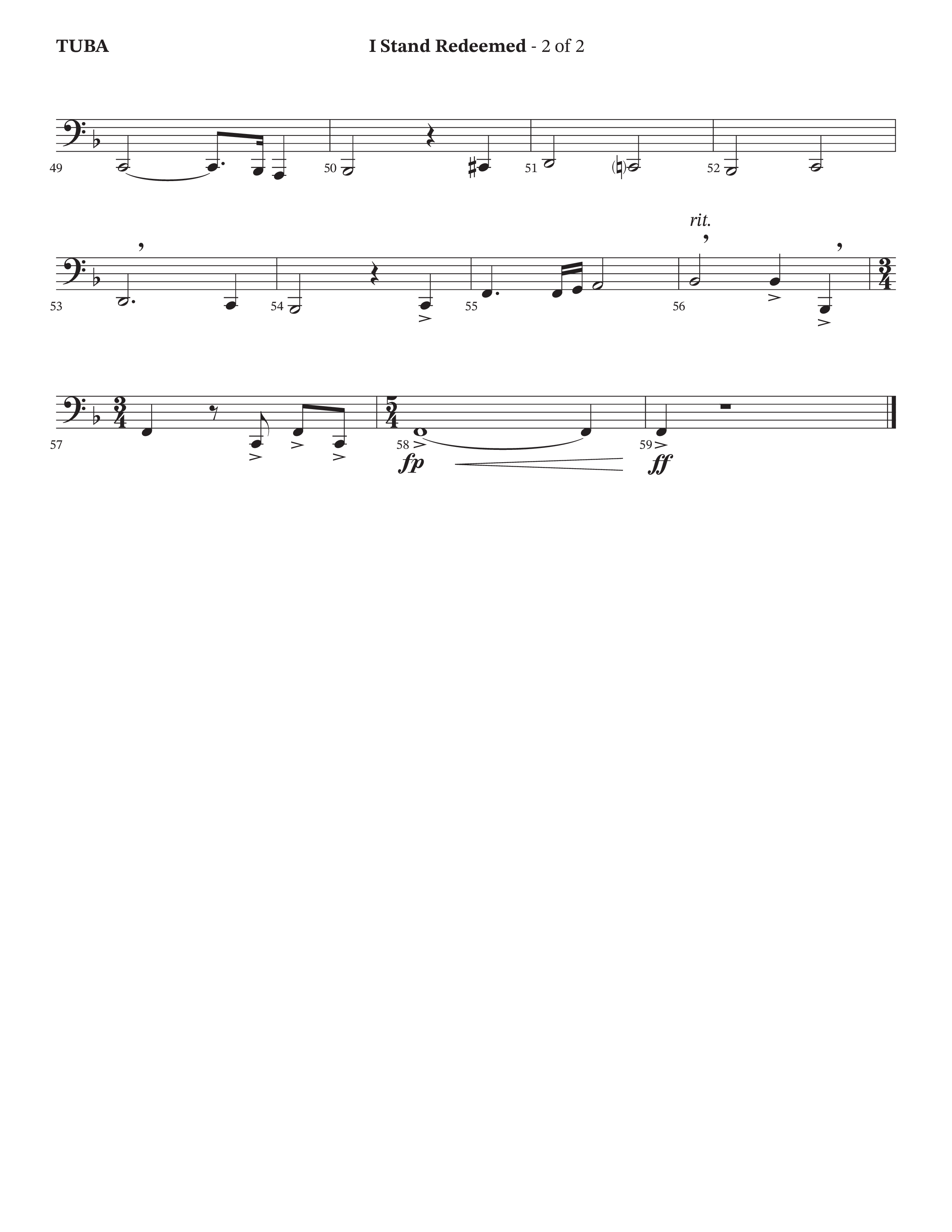 I Stand Redeemed (Choral Anthem SATB) Tuba (Arr. Josh Stewart / Orch. Wayne Haun / Legacy Five)