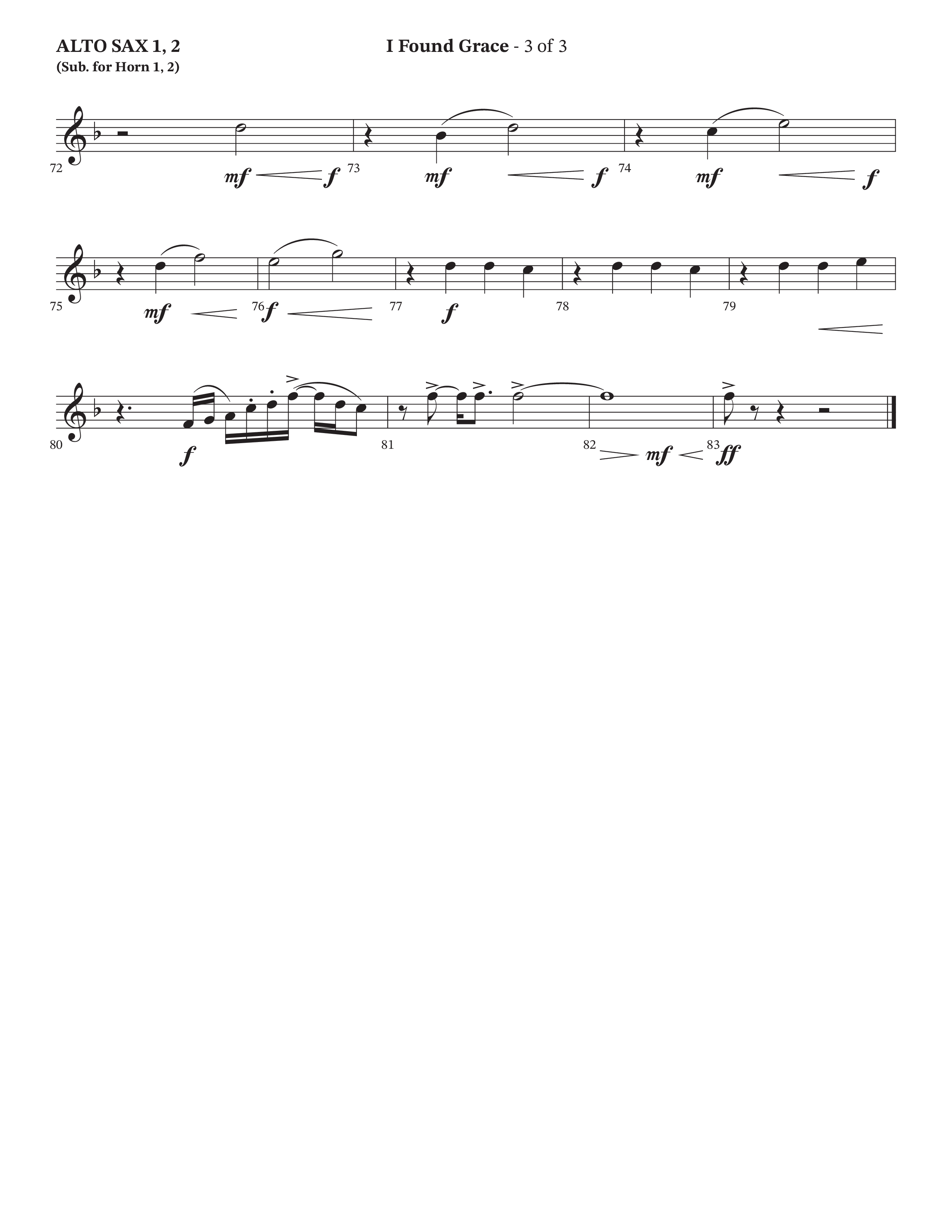 I Found Grace (Choral Anthem SATB) Alto Sax 1/2 (Arr. Josh Stewart / Orch. Wayne Haun / Legacy Five)