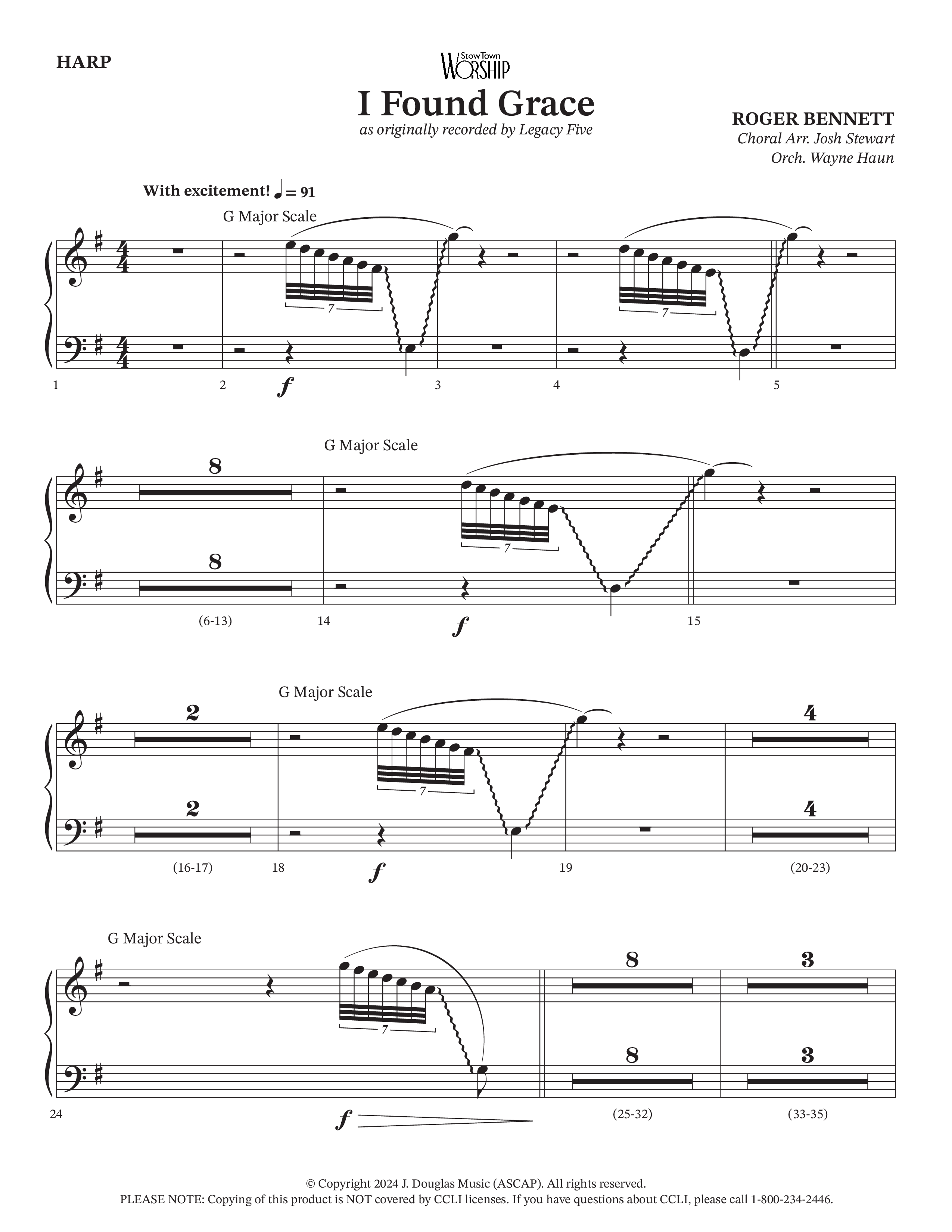 I Found Grace (Choral Anthem SATB) Harp (Arr. Josh Stewart / Orch. Wayne Haun / Legacy Five)