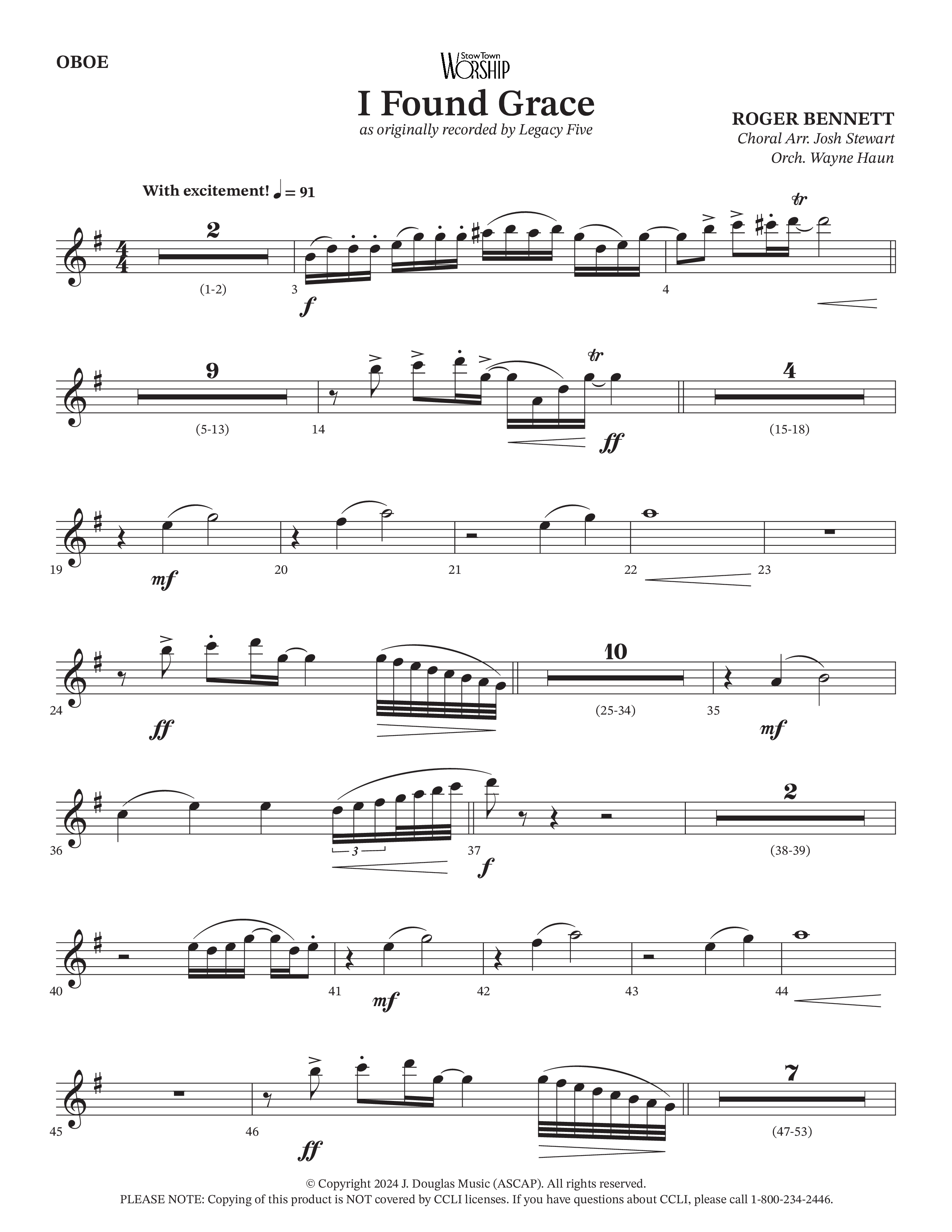 I Found Grace (Choral Anthem SATB) Wind Pack (Arr. Josh Stewart / Orch. Wayne Haun / Legacy Five)