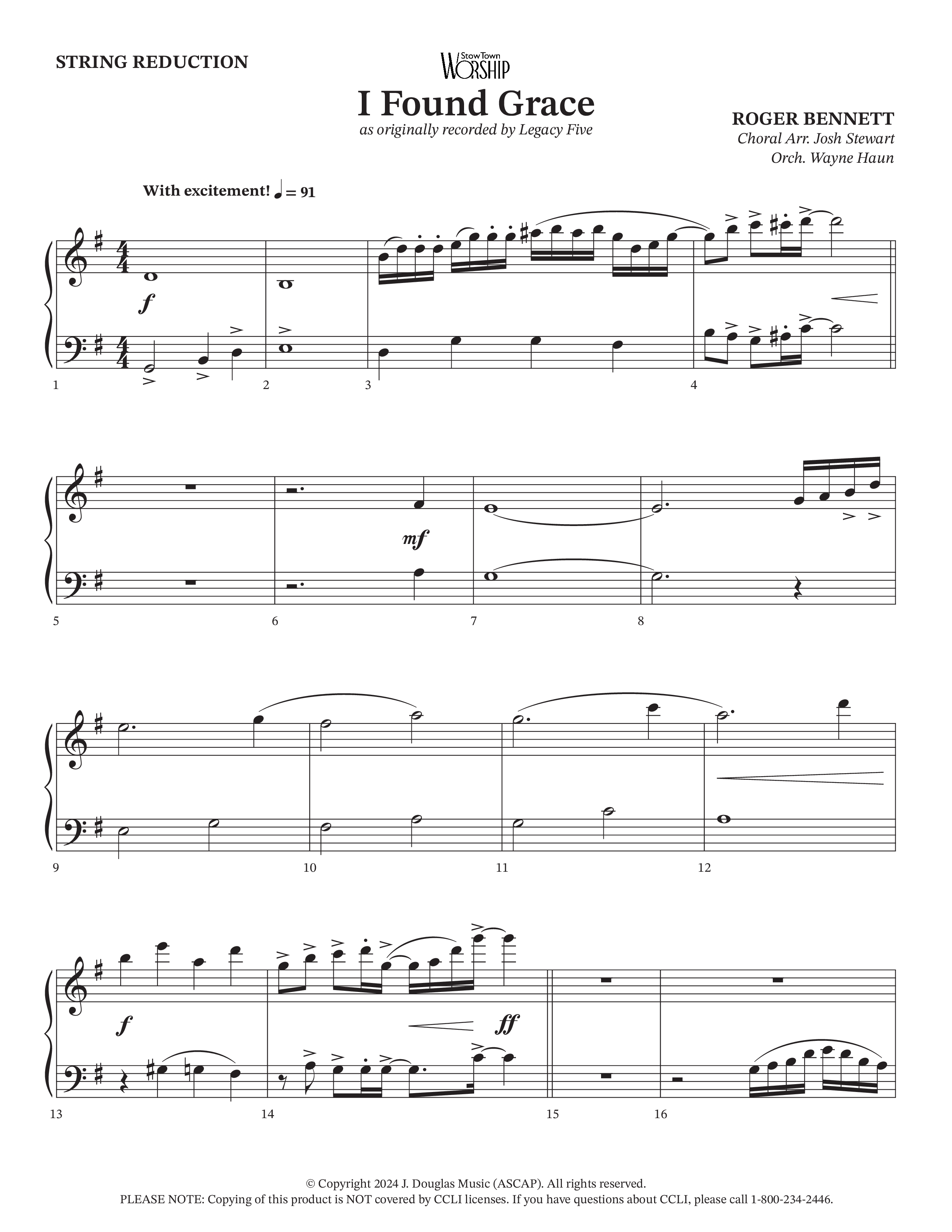I Found Grace (Choral Anthem SATB) String Reduction (Arr. Josh Stewart / Orch. Wayne Haun / Legacy Five)