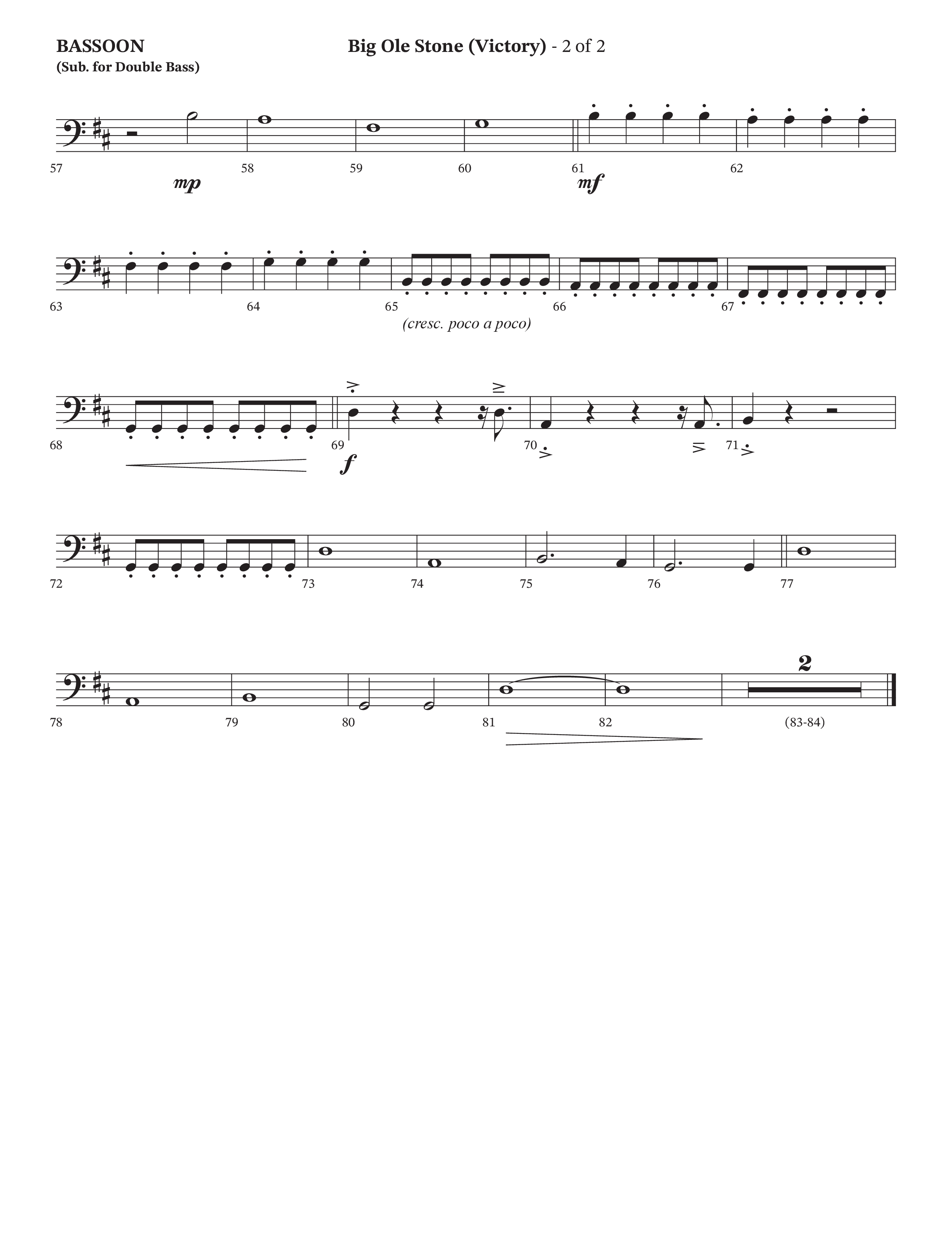 Big Ole Stone (Choral Anthem SATB) Bassoon (Triumphant Quartet / Arr. Cliff Duren / Orch. Brian Eads)