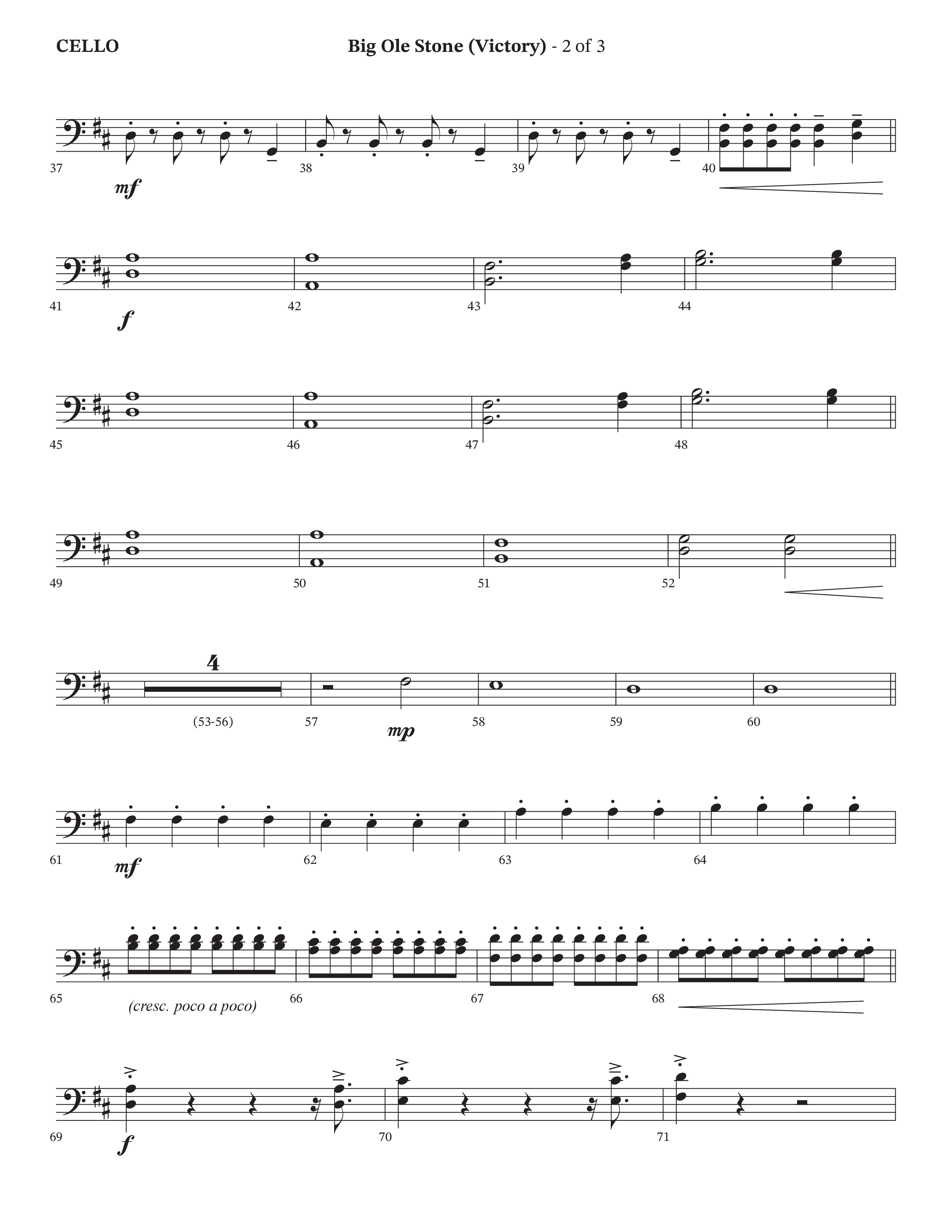 Big Ole Stone (Choral Anthem SATB) Cello (Triumphant Quartet / Arr. Cliff Duren / Orch. Brian Eads)