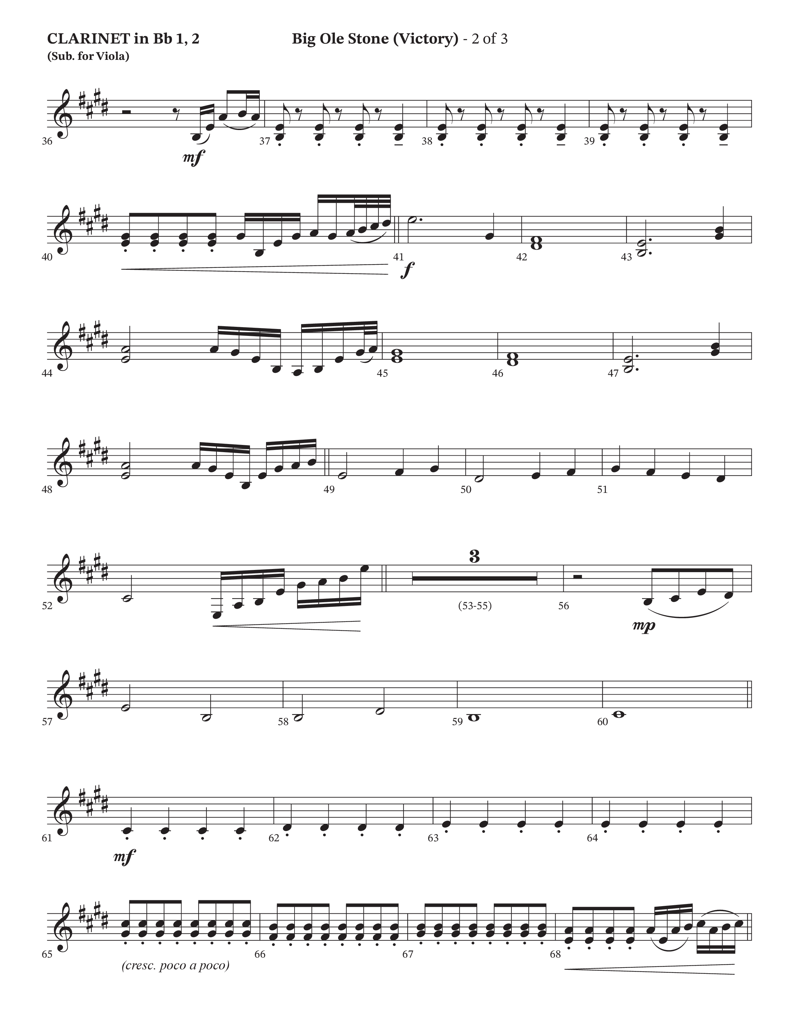 Big Ole Stone (Choral Anthem SATB) Clarinet 1/2 (Triumphant Quartet / Arr. Cliff Duren / Orch. Brian Eads)