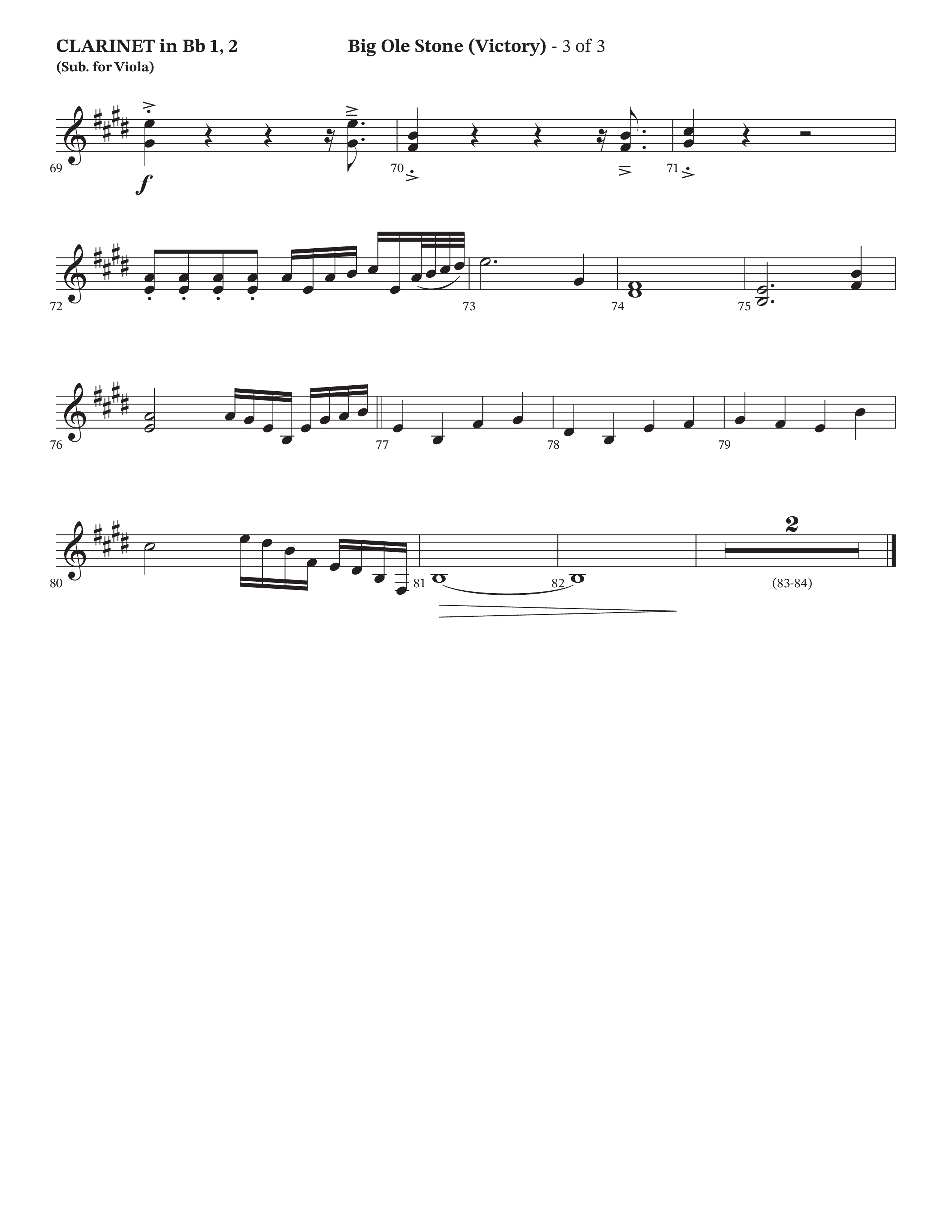 Big Ole Stone (Choral Anthem SATB) Clarinet 1/2 (Triumphant Quartet / Arr. Cliff Duren / Orch. Brian Eads)