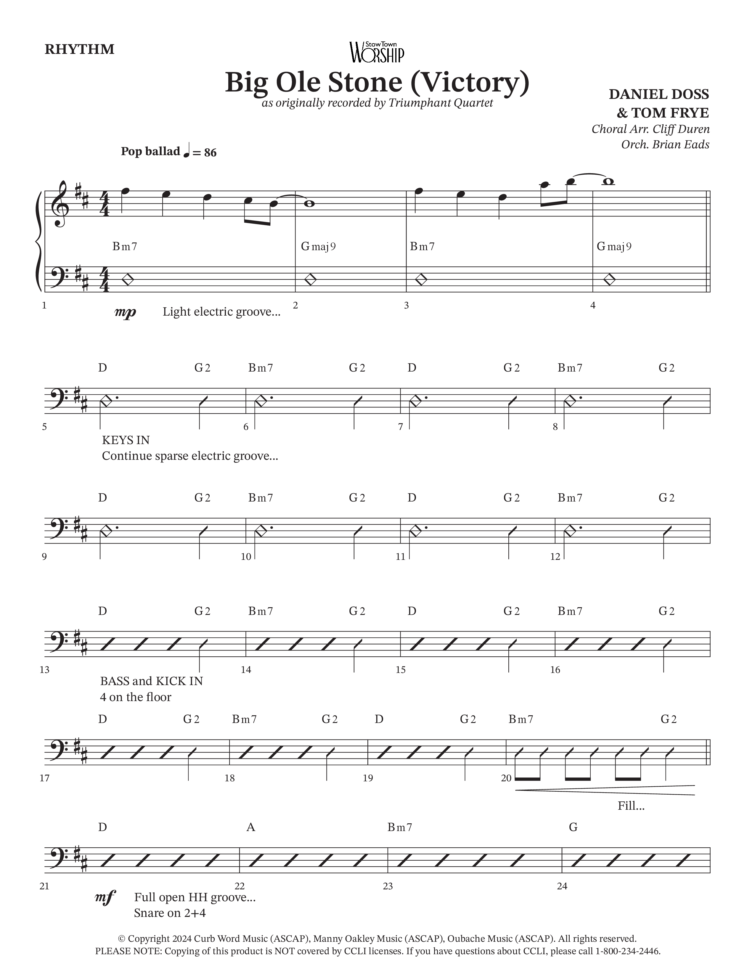 Big Ole Stone (Choral Anthem SATB) Rhythm Chart (Triumphant Quartet / Arr. Cliff Duren / Orch. Brian Eads)
