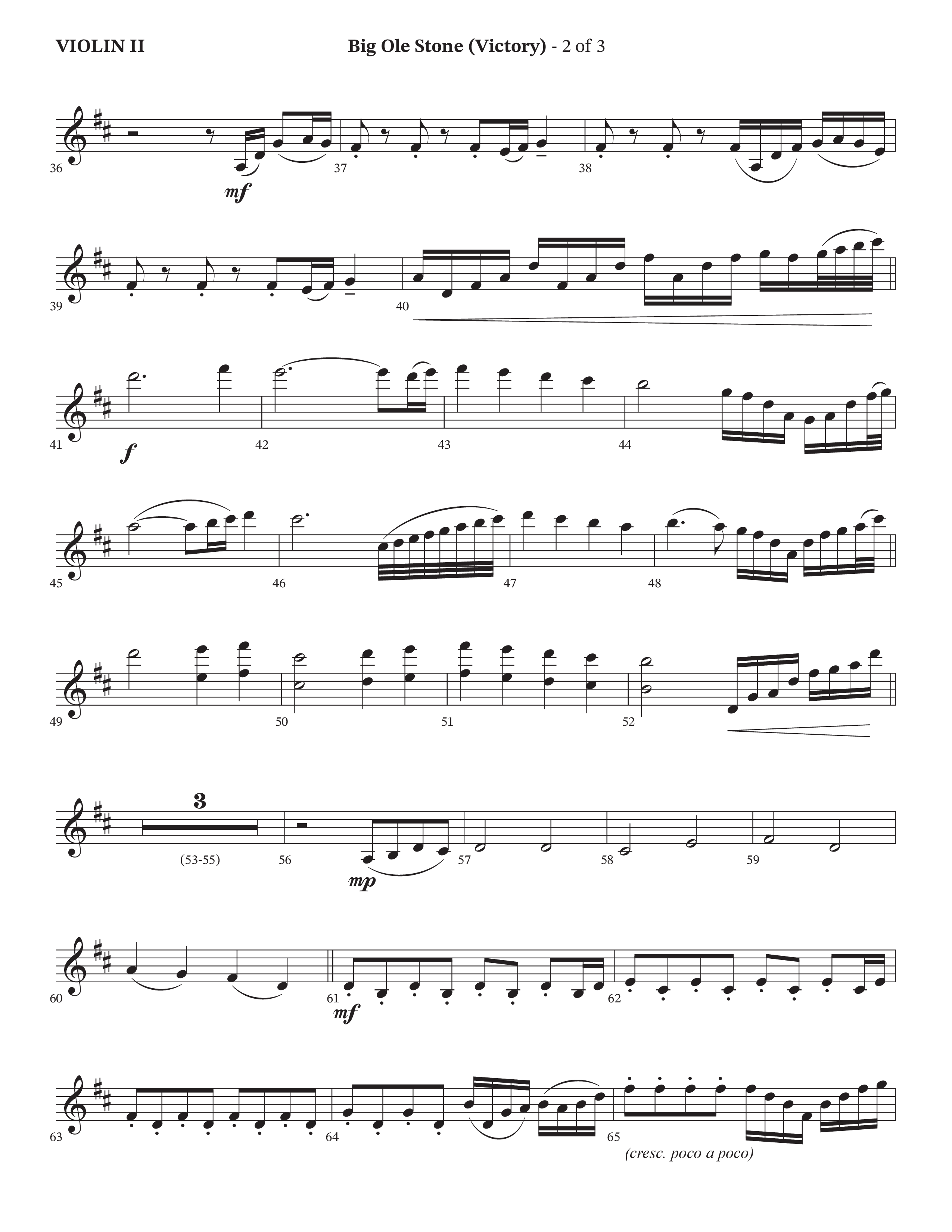 Big Ole Stone (Choral Anthem SATB) Violin 2 (Triumphant Quartet / Arr. Cliff Duren / Orch. Brian Eads)