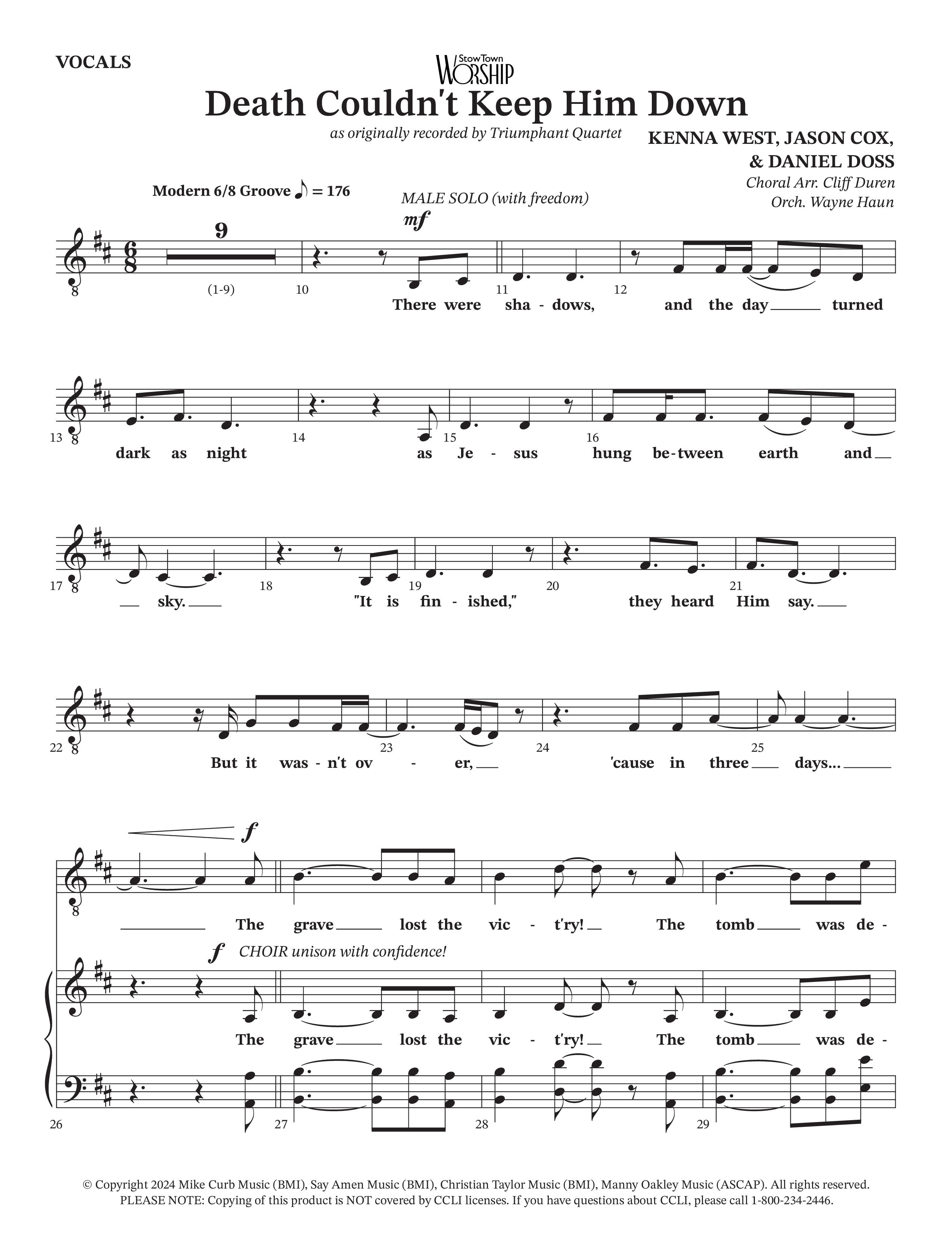 Death Couldn't Keep Him Down (Choral Anthem SATB) Choir Sheet (Arr. Cliff Duren / Orch. Wayne Haun / Triumphant Quartet)