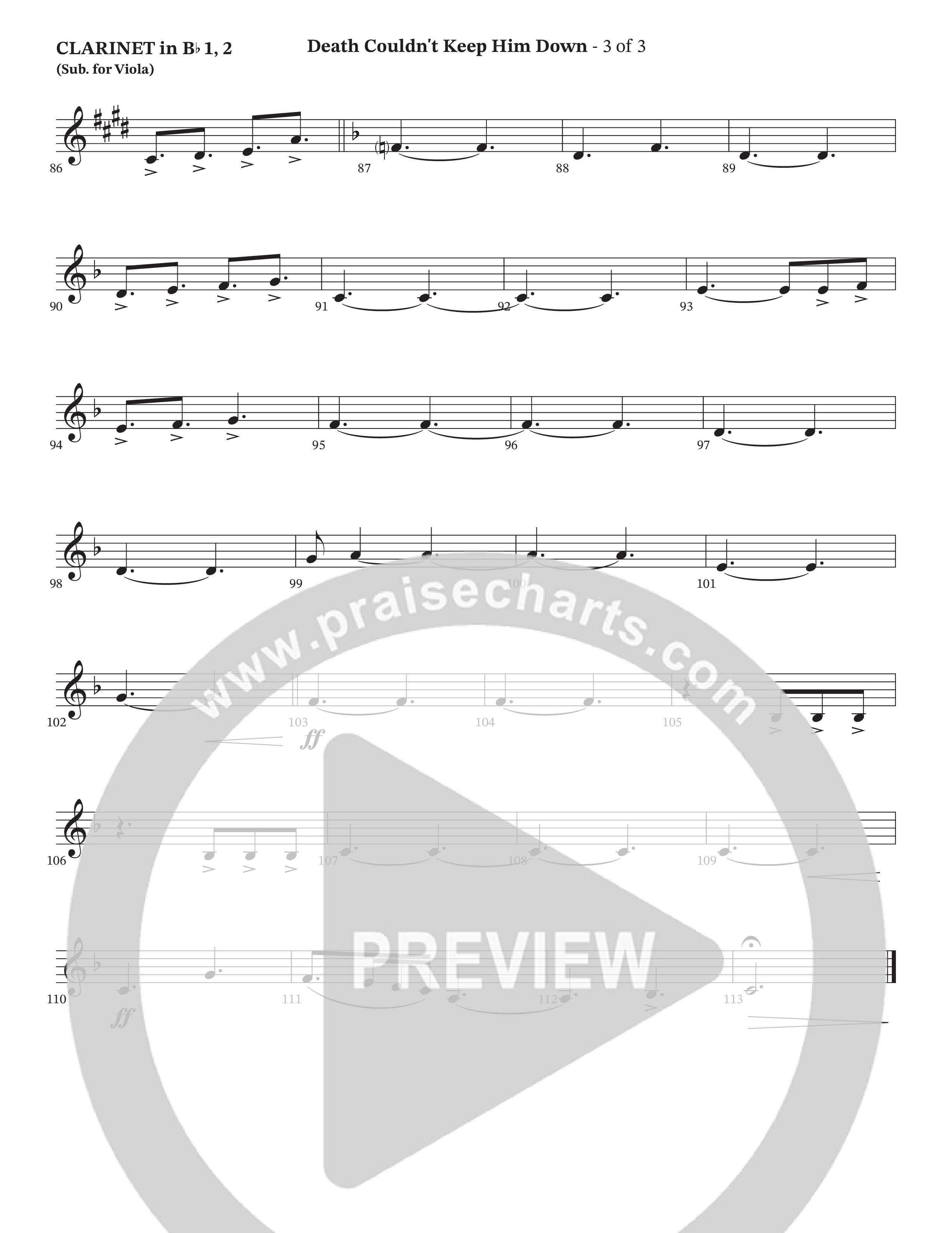 Death Couldn't Keep Him Down (Choral Anthem SATB) Clarinet 1/2 (Arr. Cliff Duren / Orch. Wayne Haun / Triumphant Quartet)