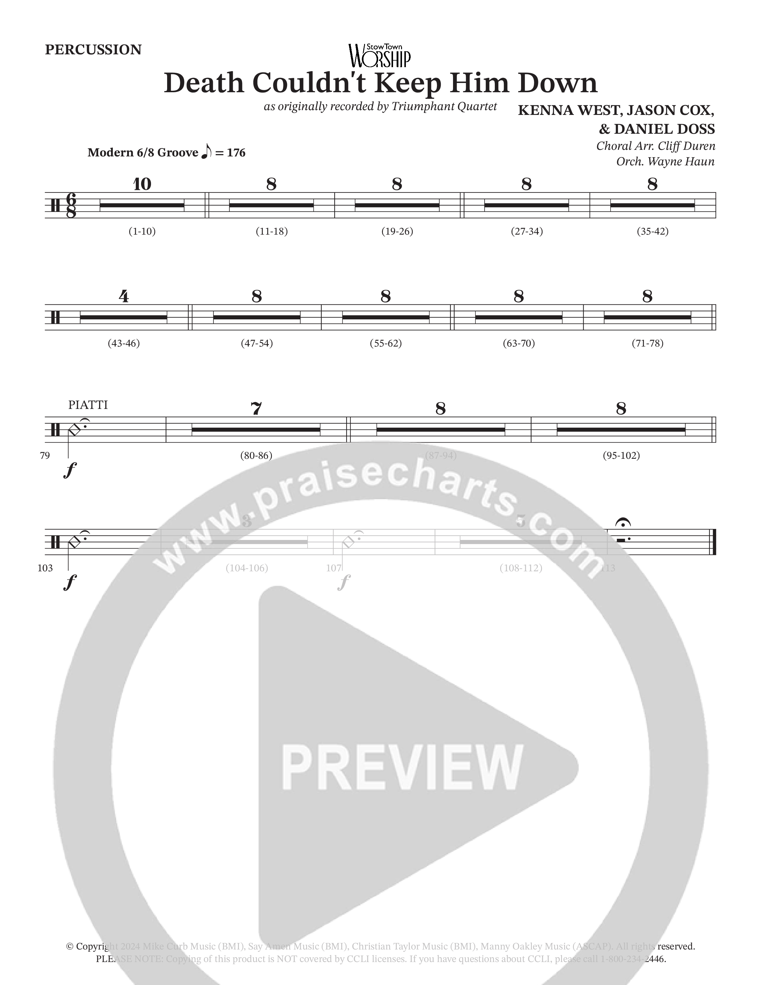 Death Couldn't Keep Him Down (Choral Anthem SATB) Percussion (Arr. Cliff Duren / Orch. Wayne Haun / Triumphant Quartet)