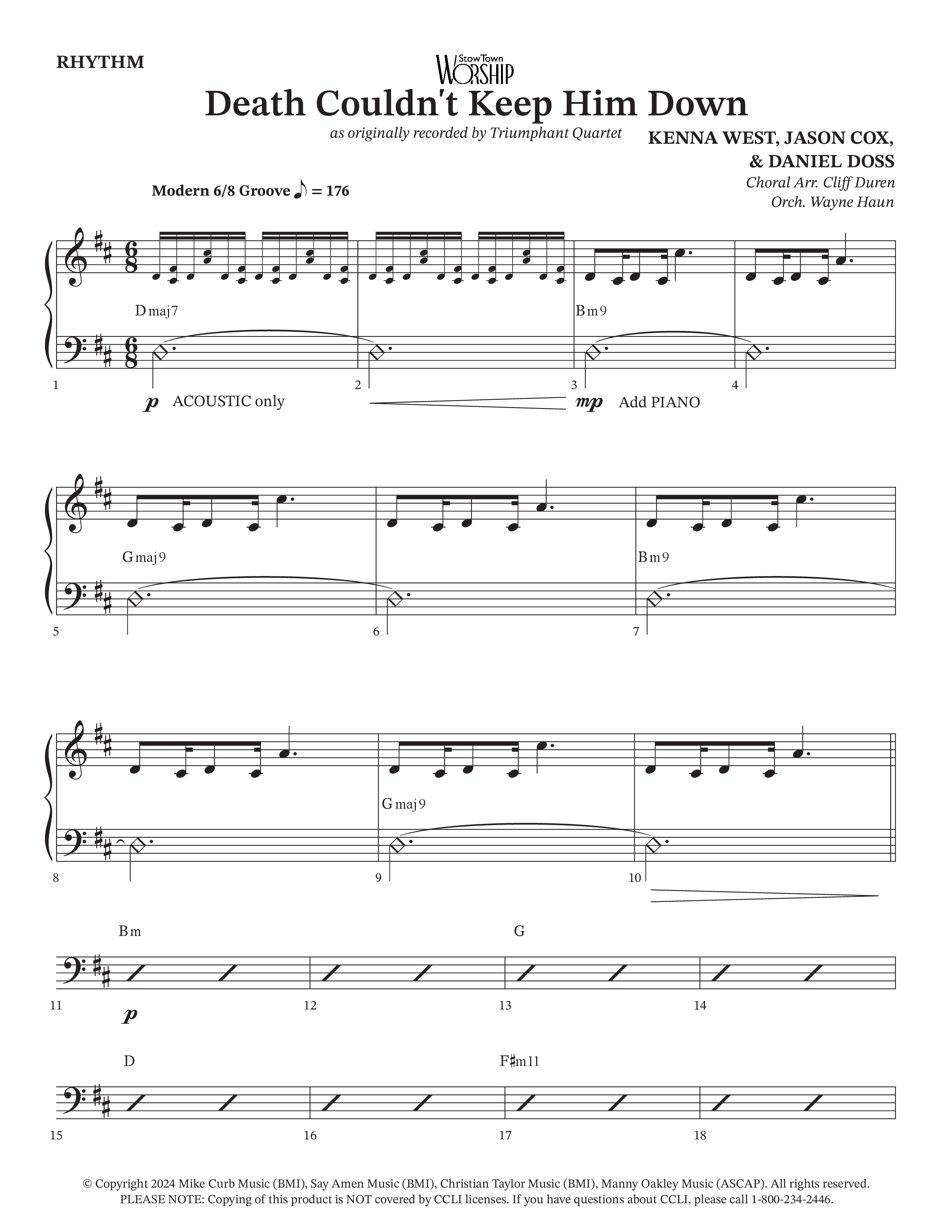 Death Couldn't Keep Him Down (Choral Anthem SATB) Rhythm Chart (Arr. Cliff Duren / Orch. Wayne Haun / Triumphant Quartet)