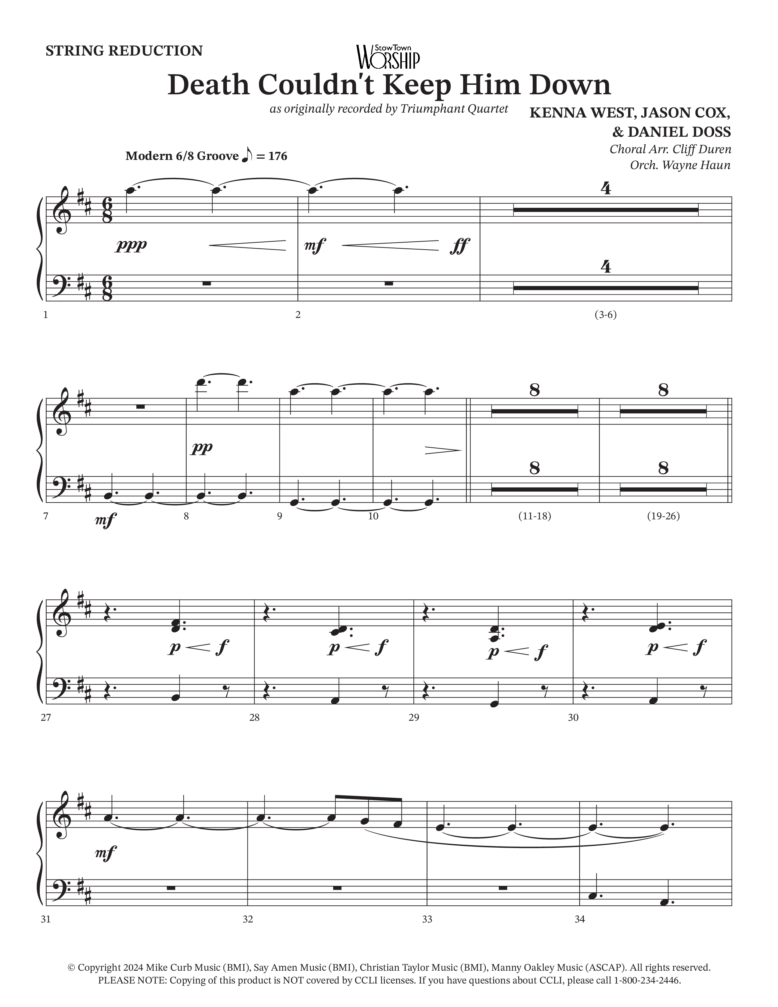 Death Couldn't Keep Him Down (Choral Anthem SATB) String Reduction (Arr. Cliff Duren / Orch. Wayne Haun / Triumphant Quartet)