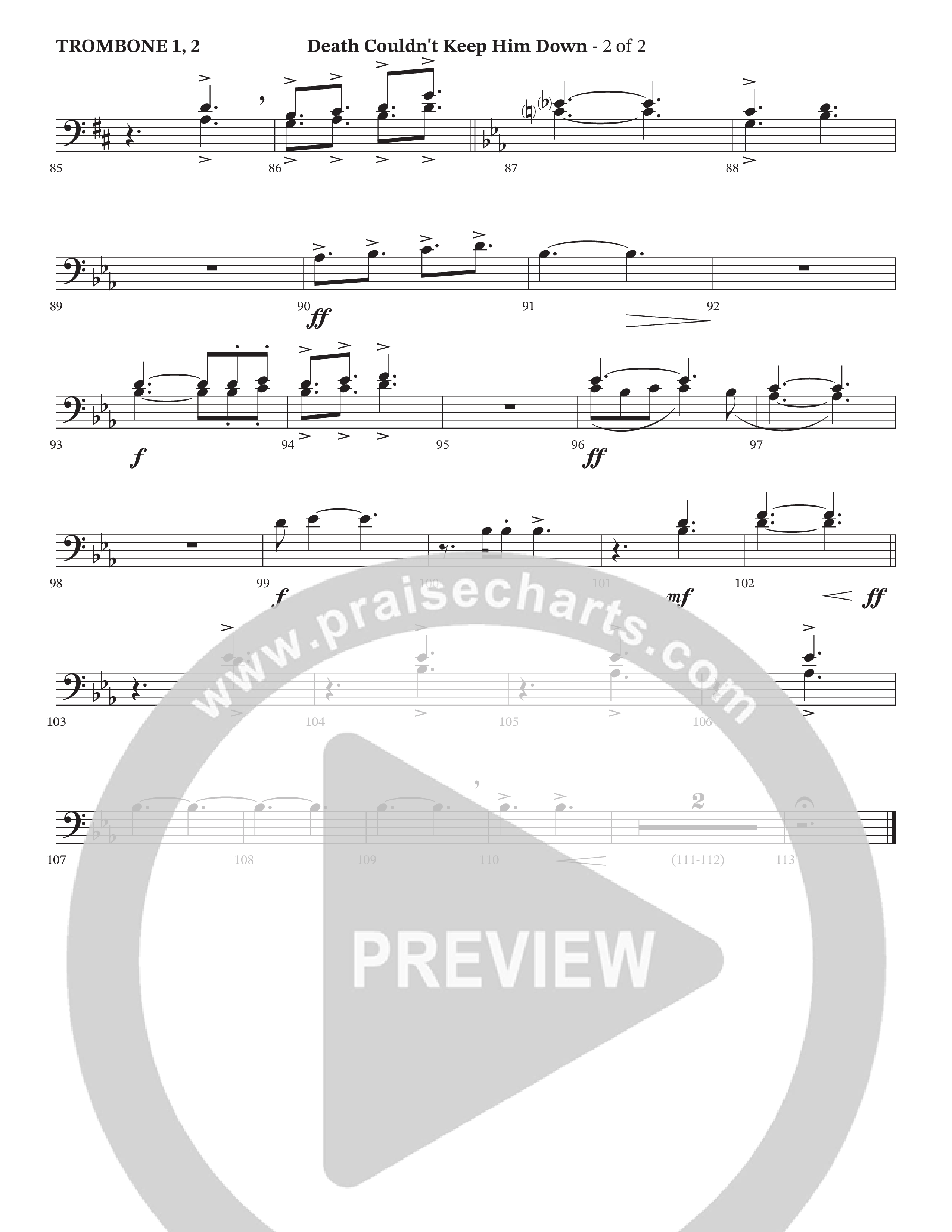 Death Couldn't Keep Him Down (Choral Anthem SATB) Trombone 1/2 (Arr. Cliff Duren / Orch. Wayne Haun / Triumphant Quartet)