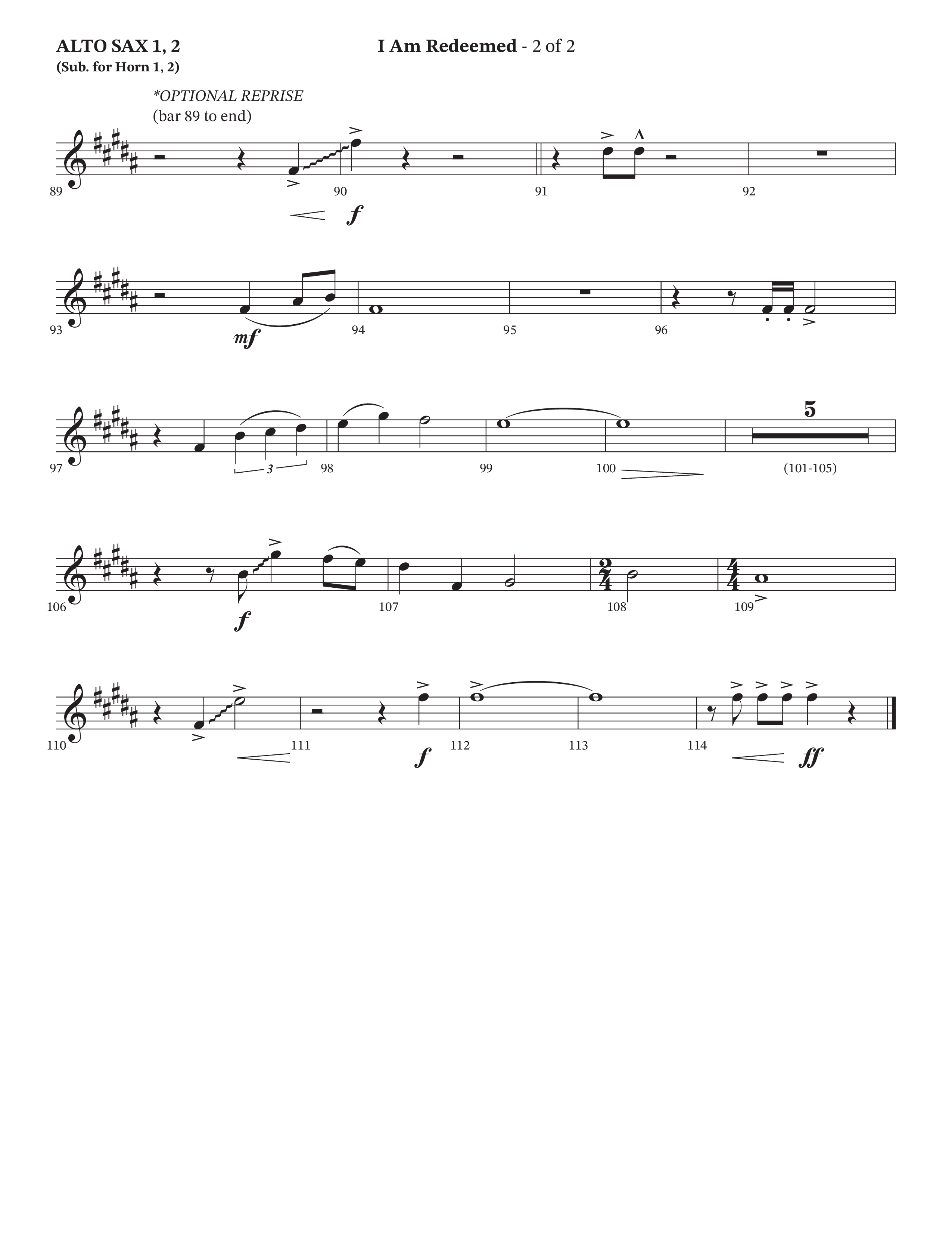 I Am Redeemed (Choral Anthem SATB) Alto Sax 1/2 (Arr. Bradley Knight / Orch. Payton Altman / Poet Voices)