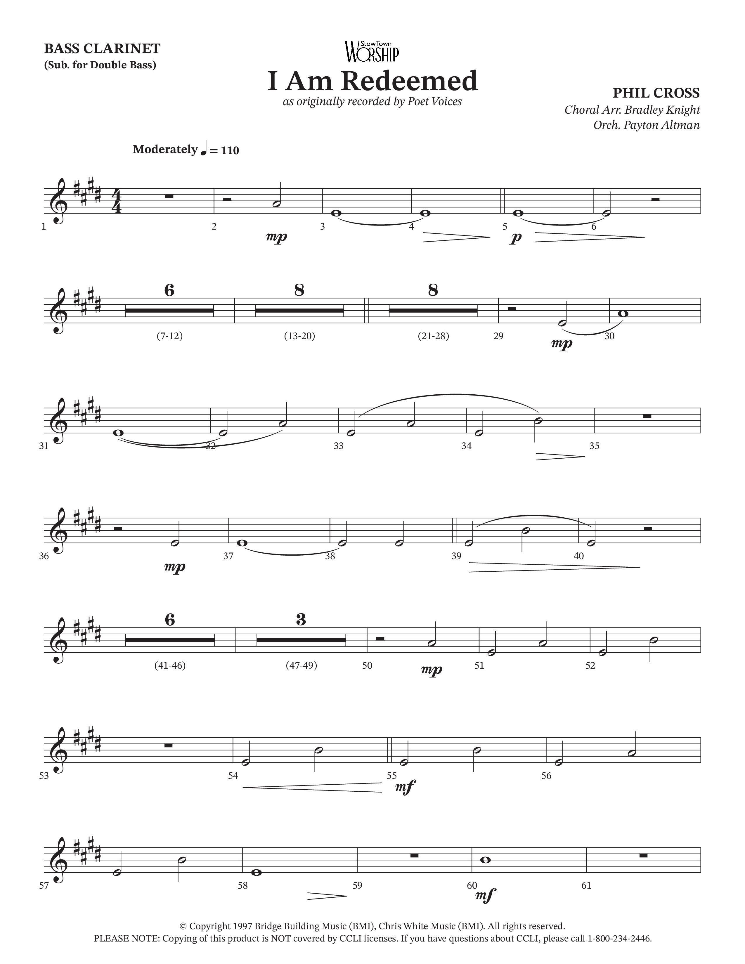I Am Redeemed (Choral Anthem SATB) Bass Clarinet (Arr. Bradley Knight / Orch. Payton Altman / Poet Voices)