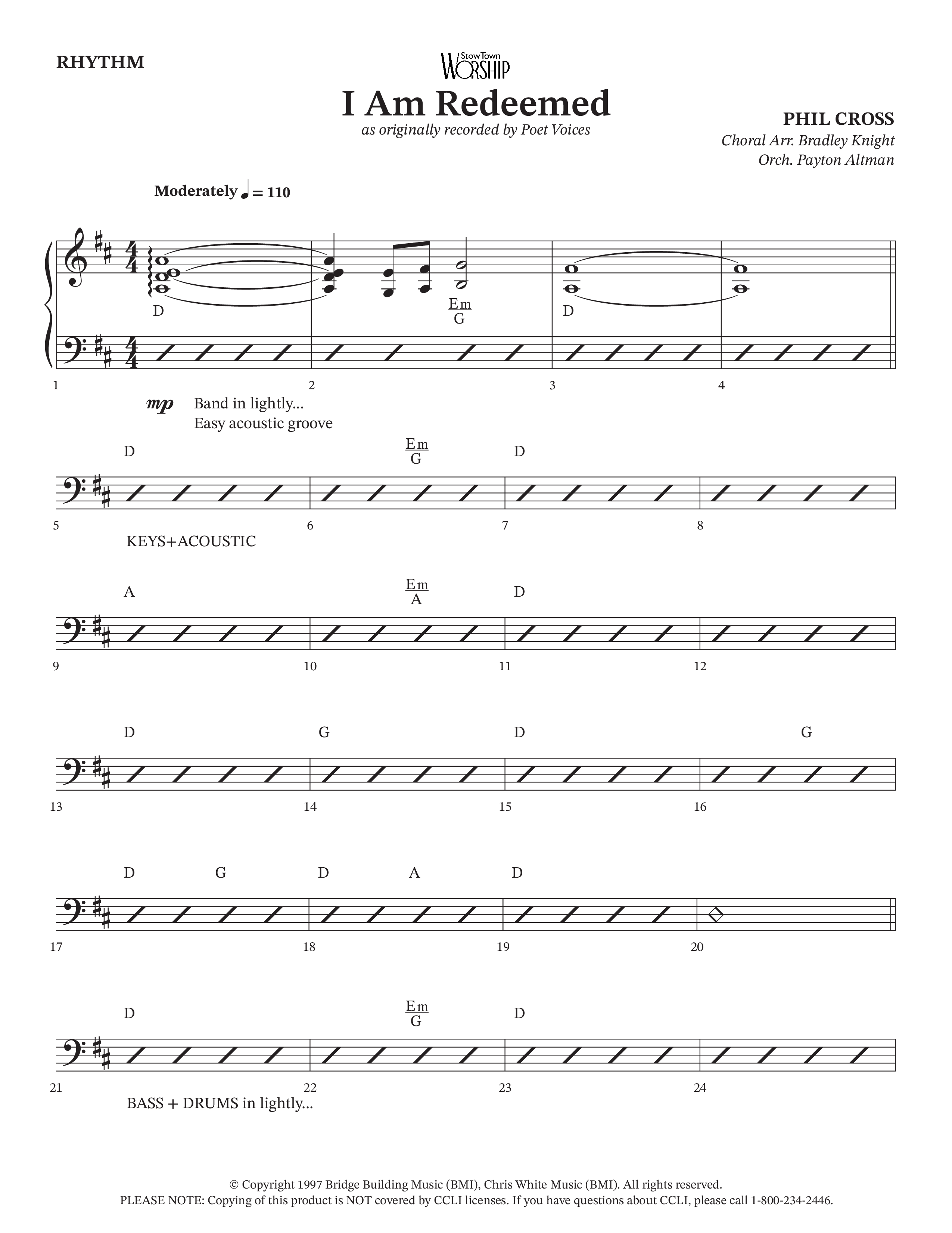 I Am Redeemed (Choral Anthem SATB) Rhythm Chart (Arr. Bradley Knight / Orch. Payton Altman / Poet Voices)
