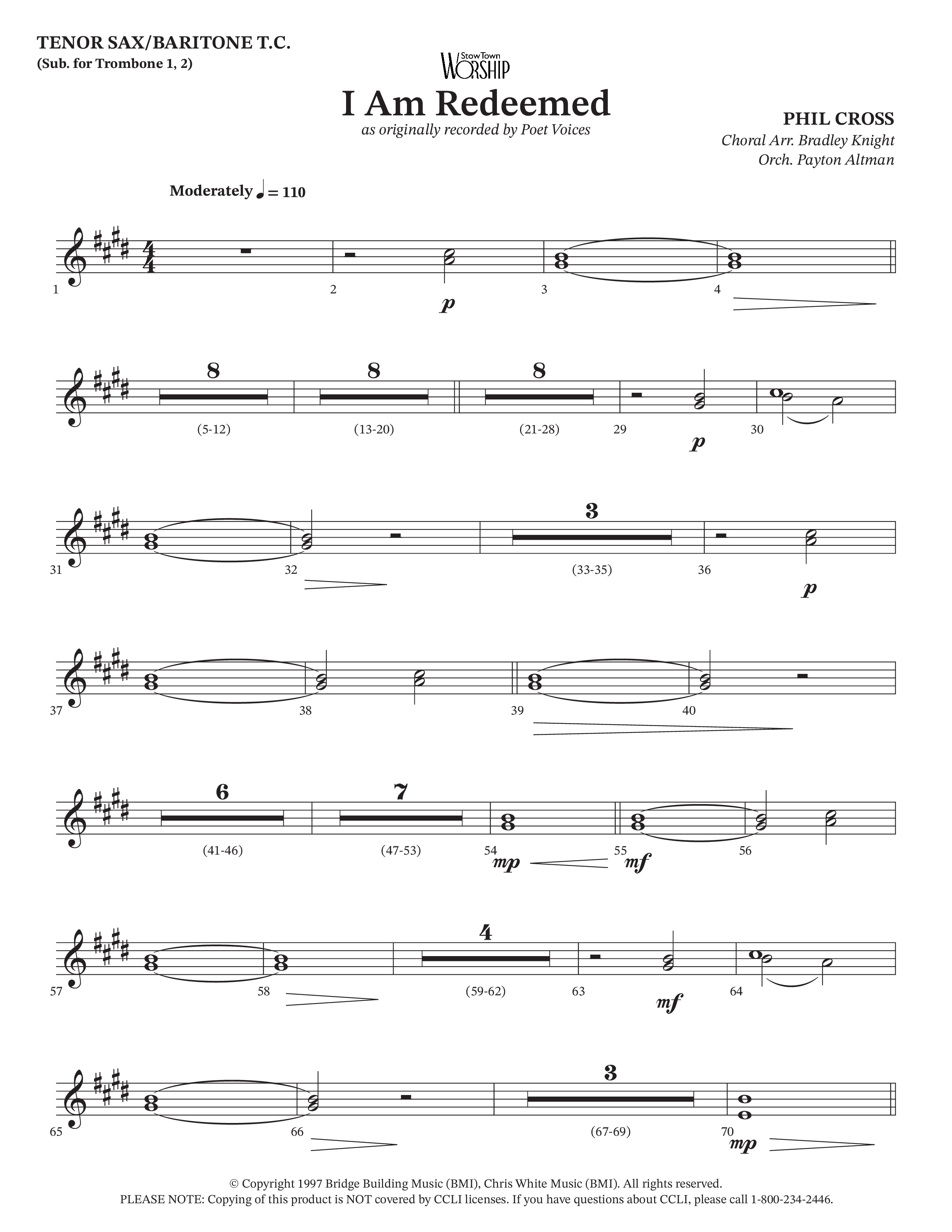 I Am Redeemed (Choral Anthem SATB) Tenor Sax/Baritone T.C. (Arr. Bradley Knight / Orch. Payton Altman / Poet Voices)