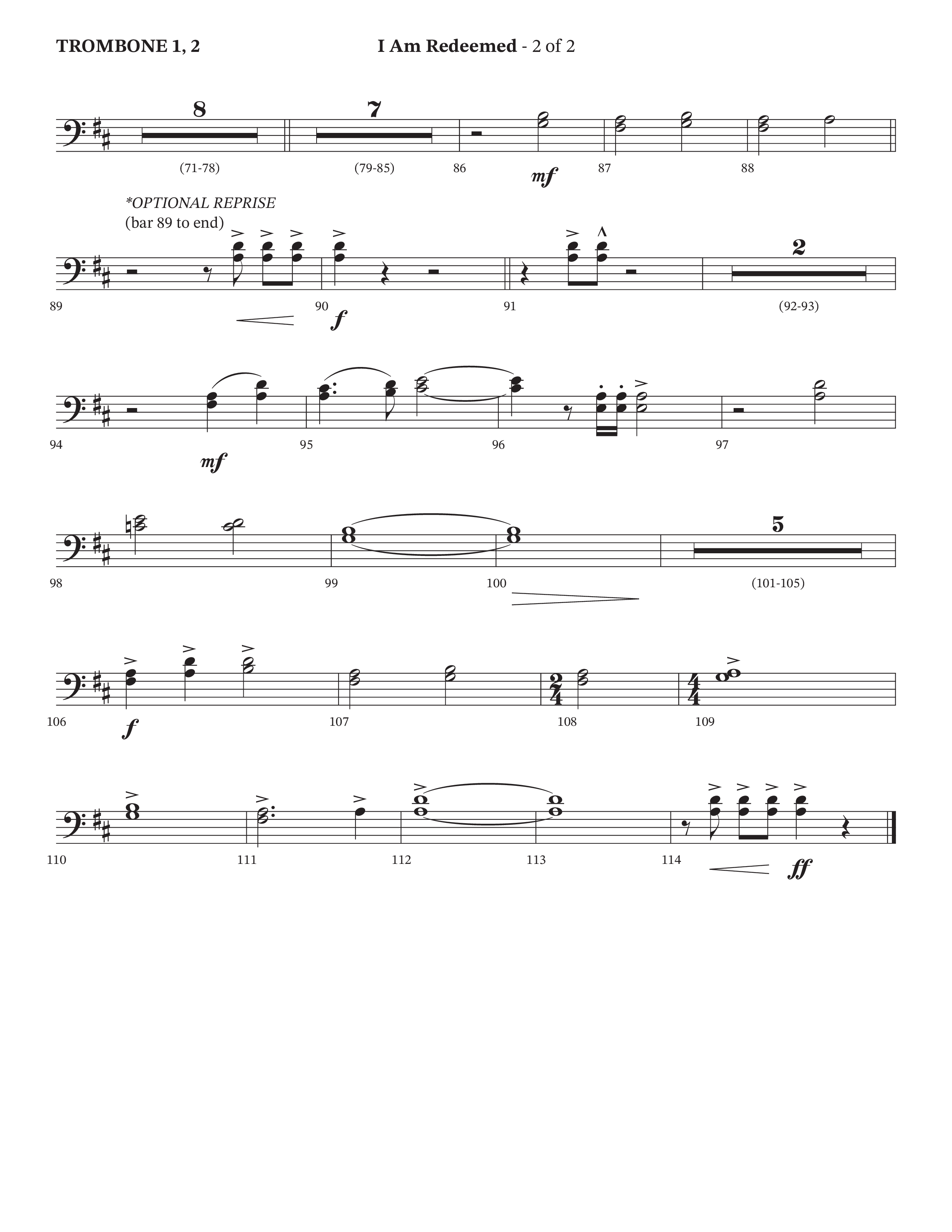 I Am Redeemed (Choral Anthem SATB) Trombone 1/2 (Arr. Bradley Knight / Orch. Payton Altman / Poet Voices)