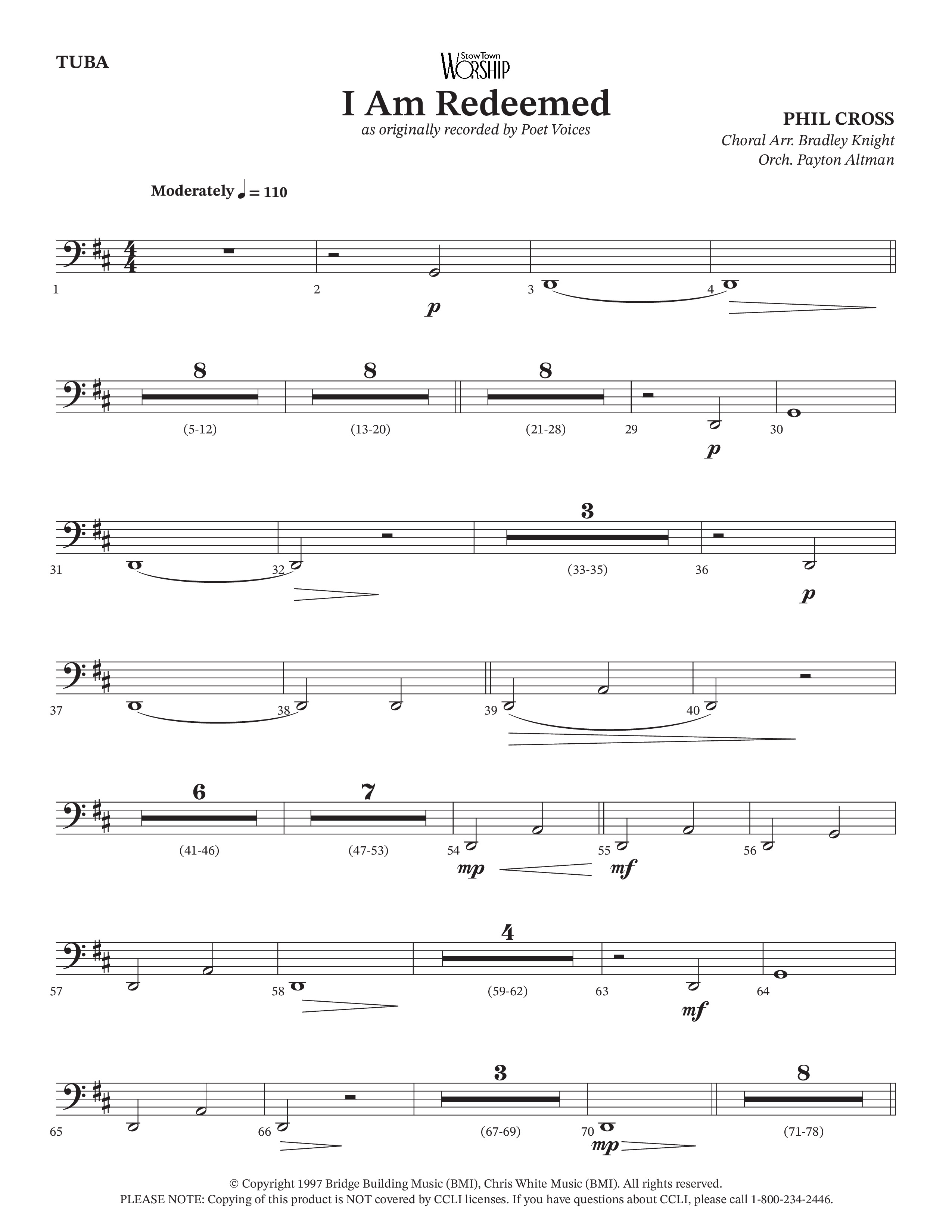 I Am Redeemed (Choral Anthem SATB) Tuba (Arr. Bradley Knight / Orch. Payton Altman / Poet Voices)