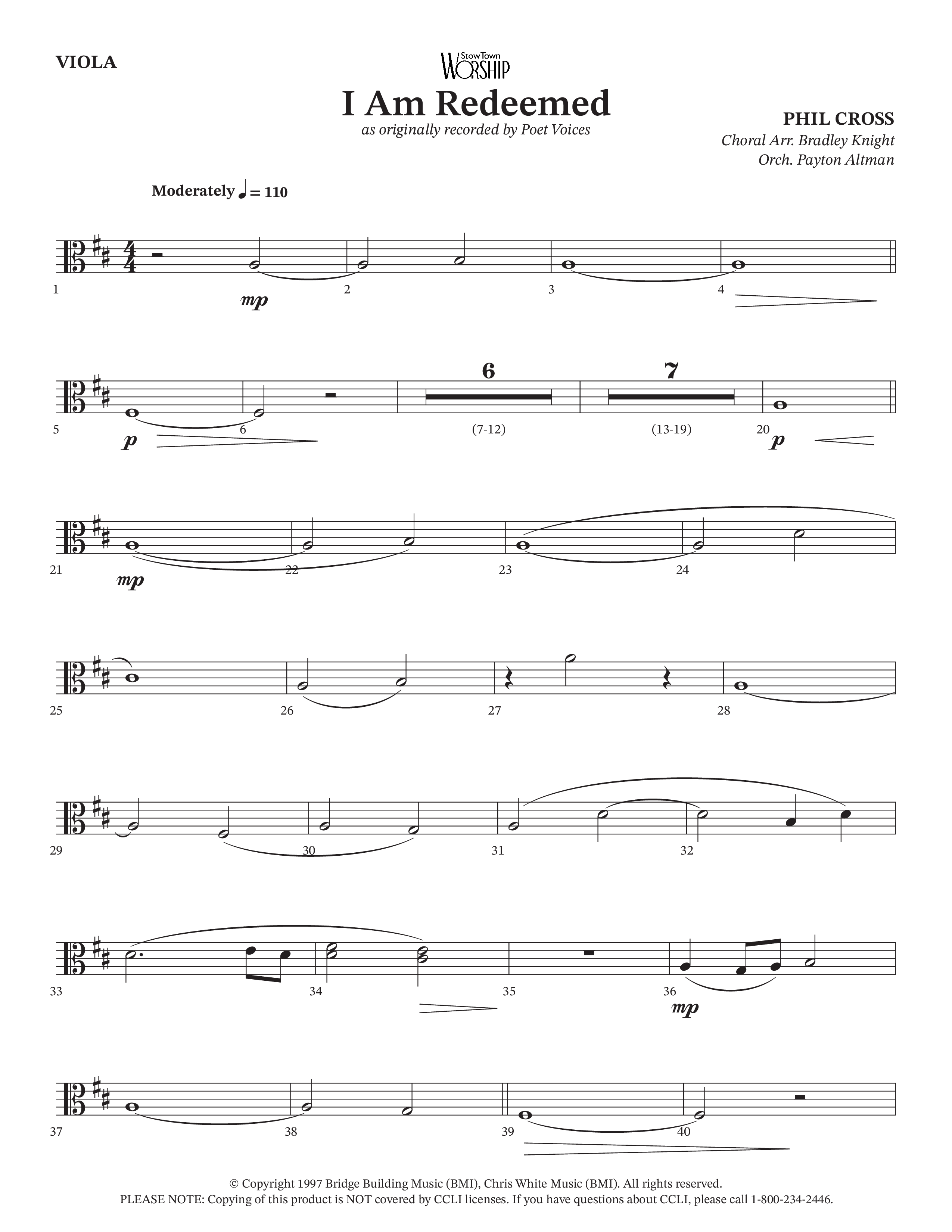 I Am Redeemed (Choral Anthem SATB) Viola (Arr. Bradley Knight / Orch. Payton Altman / Poet Voices)